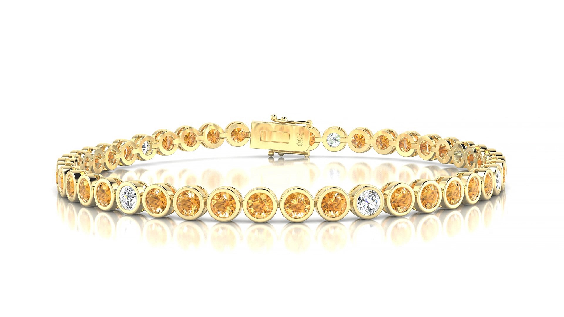 Avila 5-1 | 18k Yellow Gold 3 mm Round Natural Citrine & Diamond 17 cm Tennis Bracelet