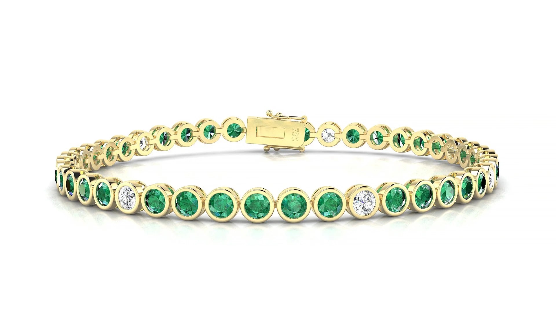 Avila 5-1 | 18k Yellow Gold 3 mm Round Natural Emerald & Diamond Tennis Bracelet