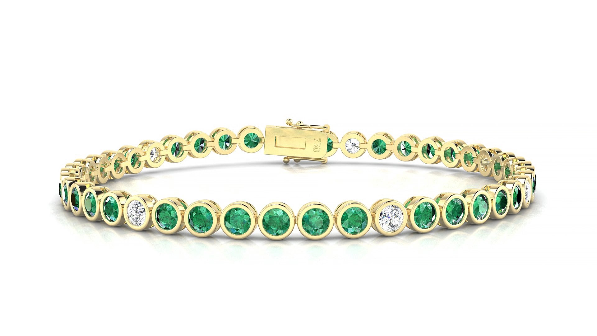 Avila 5-1 | 18k Yellow Gold 3 mm Round Natural Emerald & Diamond 15 cm Tennis Bracelet