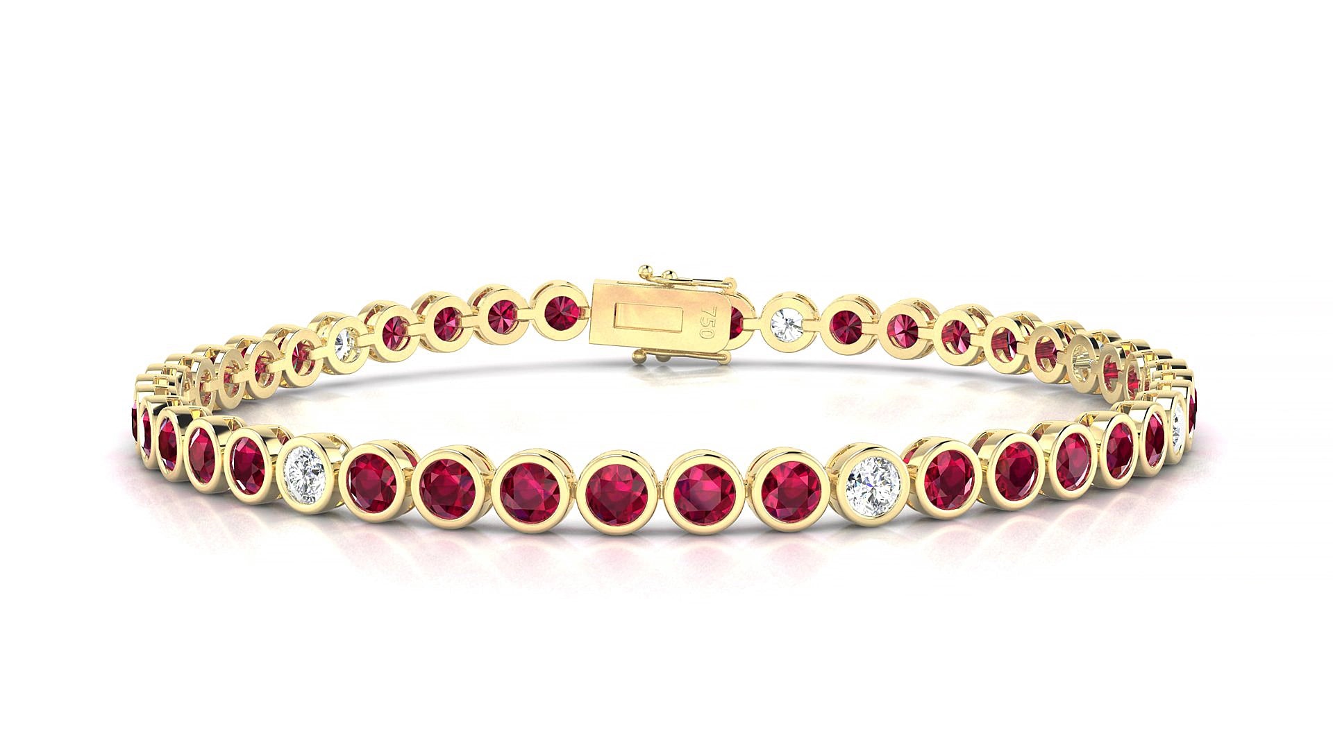 Avila 5-1 | 18k Yellow Gold 3 mm Round Natural Ruby & Diamond 20 cm Tennis Bracelet