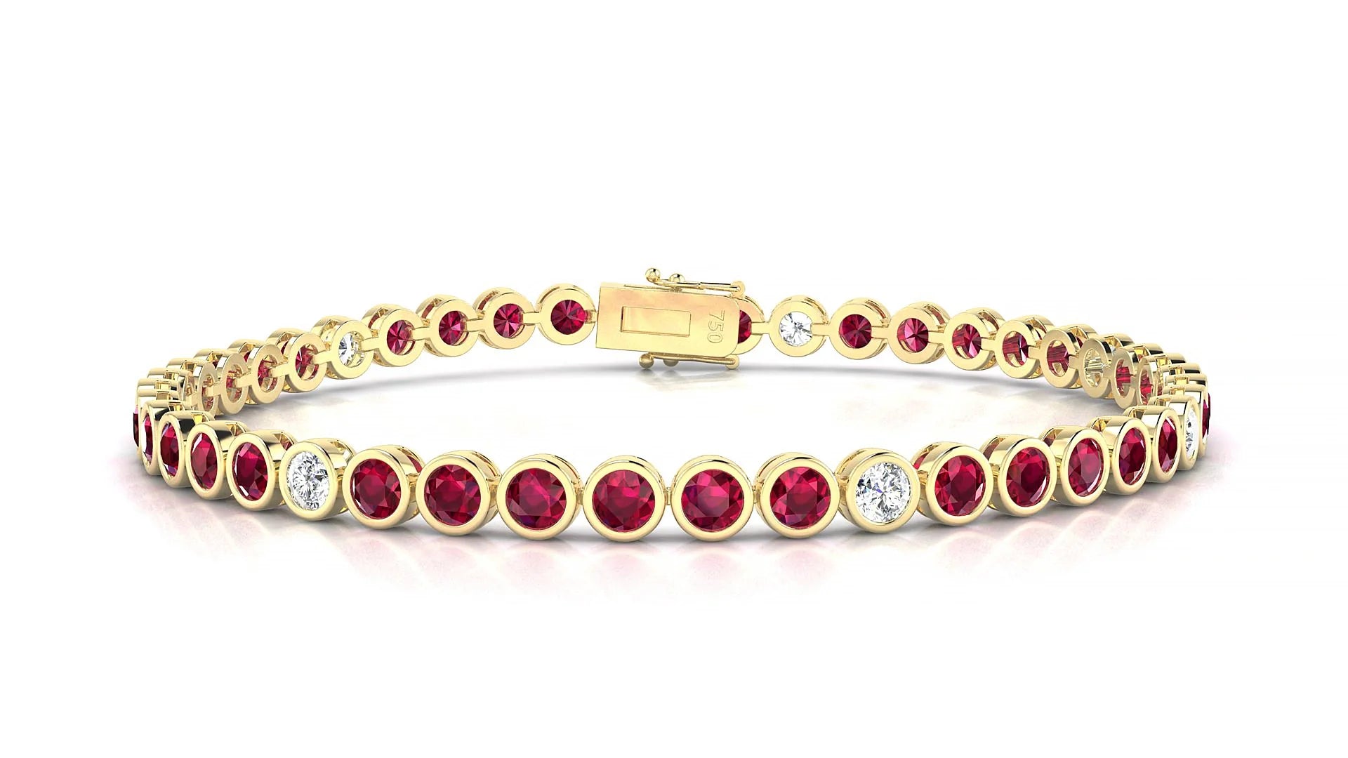 Avila 5-1 | 18k Yellow Gold 3 mm Round Natural Ruby & Diamond Tennis Bracelet