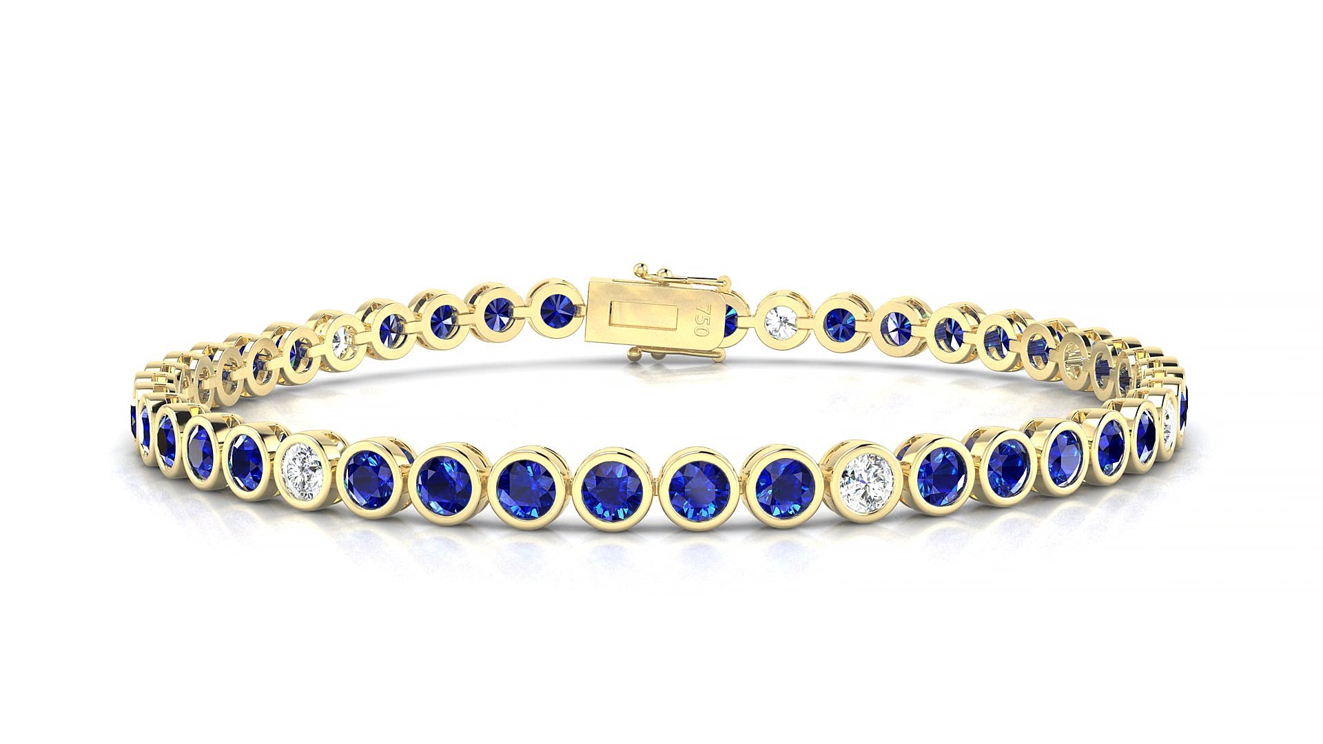 Avila 5-1 | 18k Yellow Gold 3 mm Round Natural Sapphire & Diamond 15 cm Tennis Bracelet