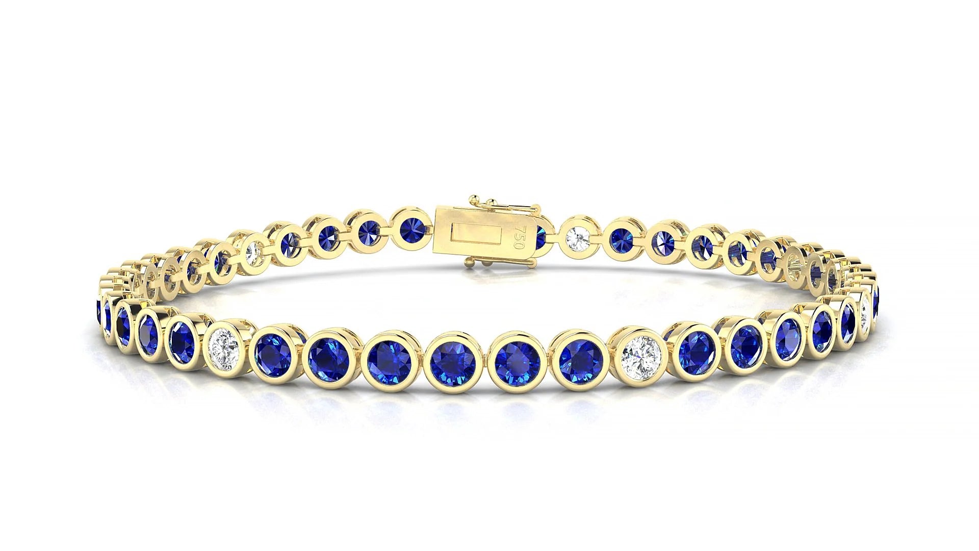 Avila 5-1 | 18k Yellow Gold 3 mm Round Natural Sapphire & Diamond Tennis Bracelet