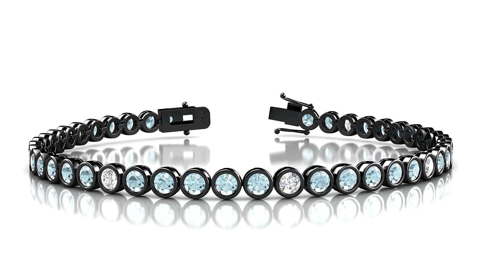 Avila 5-1 | 18k Black Gold 3 mm Round Natural Aquamarine & Diamond 17 cm Tennis Bracelet