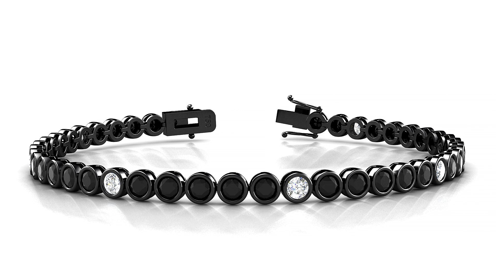 Avila 5-1 | 18k Black Gold 3 mm Round Natural Black Diamond & Diamond 17 cm Tennis Bracelet