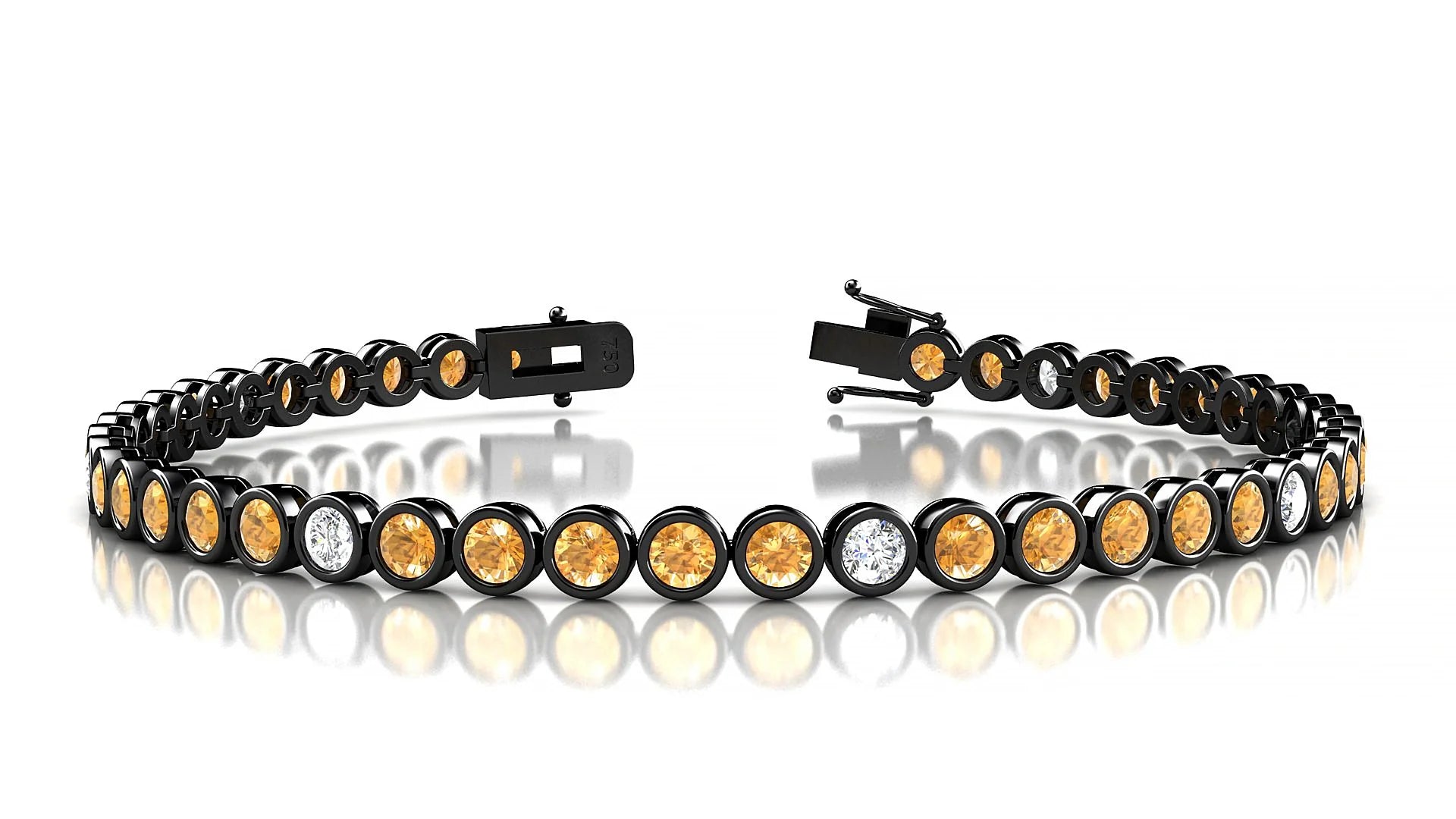 Avila 5-1 | 18k Black Gold 3 mm Round Natural Citrine & Diamond Tennis Bracelet