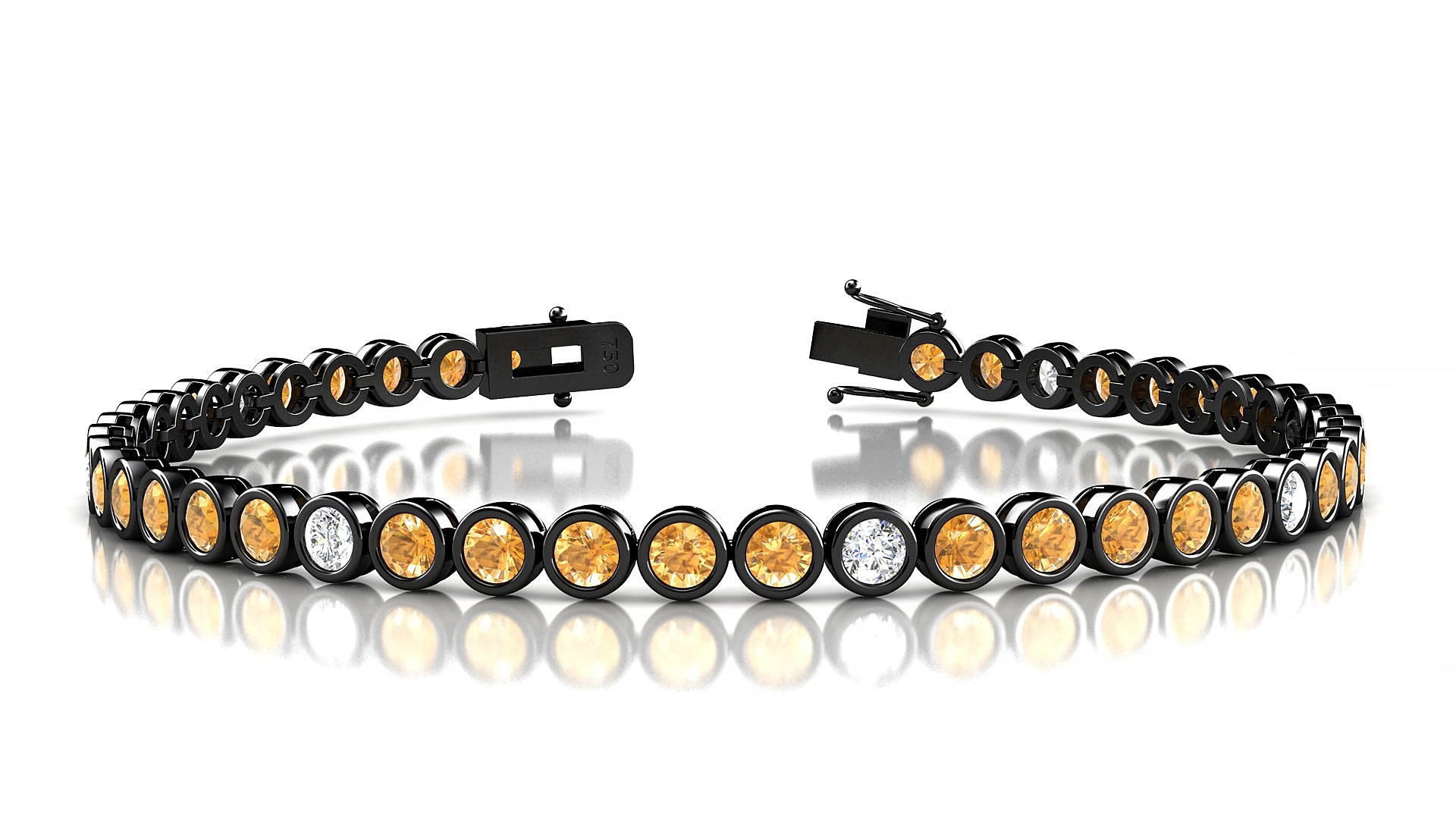 Avila 5-1 | 18k Black Gold 3 mm Round Natural Citrine & Diamond 15 cm Tennis Bracelet