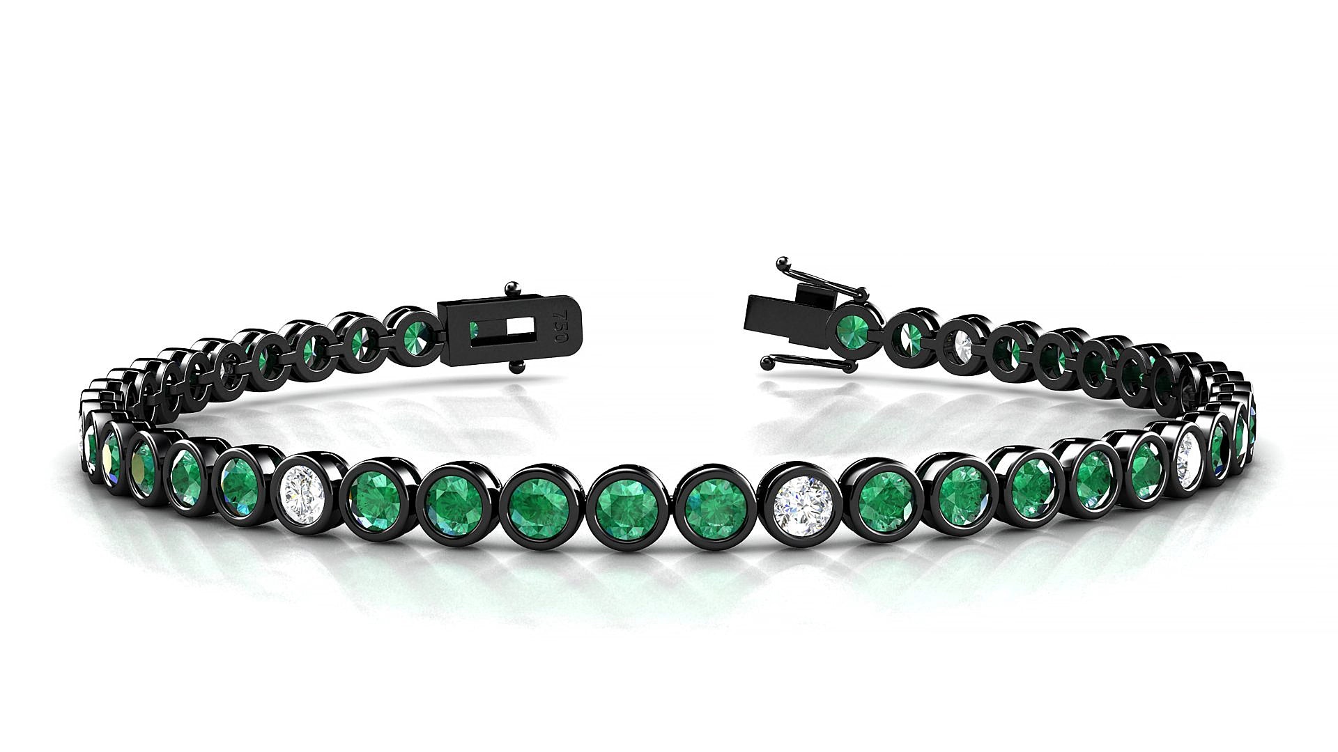 Avila 5-1 | 18k Black Gold 3 mm Round Natural Emerald & Diamond 15 cm Tennis Bracelet