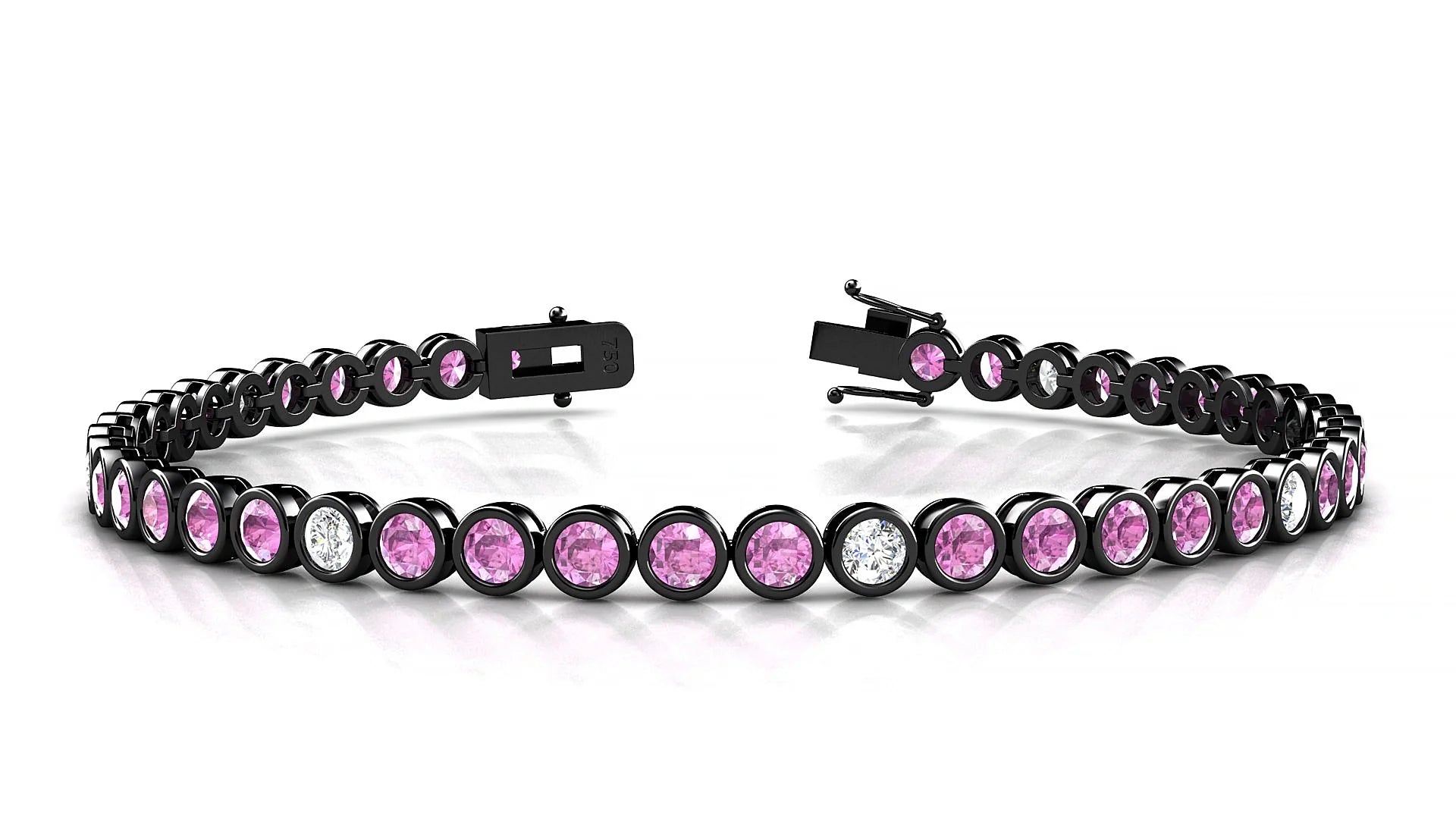 Avila 5-1 | 18k Black Gold 3 mm Round Natural Pink Sapphire & Diamond Tennis Bracelet