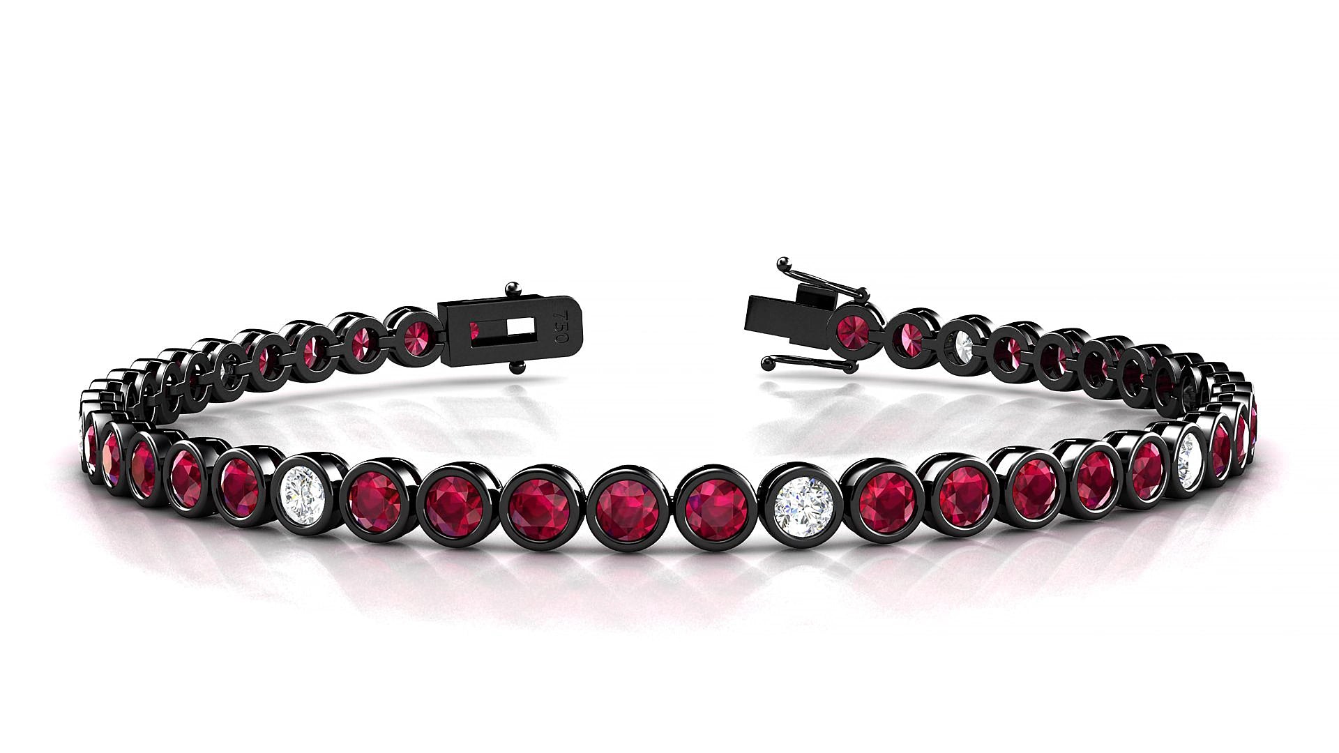 Avila 5-1 | 18k Black Gold 3 mm Round Natural Ruby & Diamond 16 cm Tennis Bracelet
