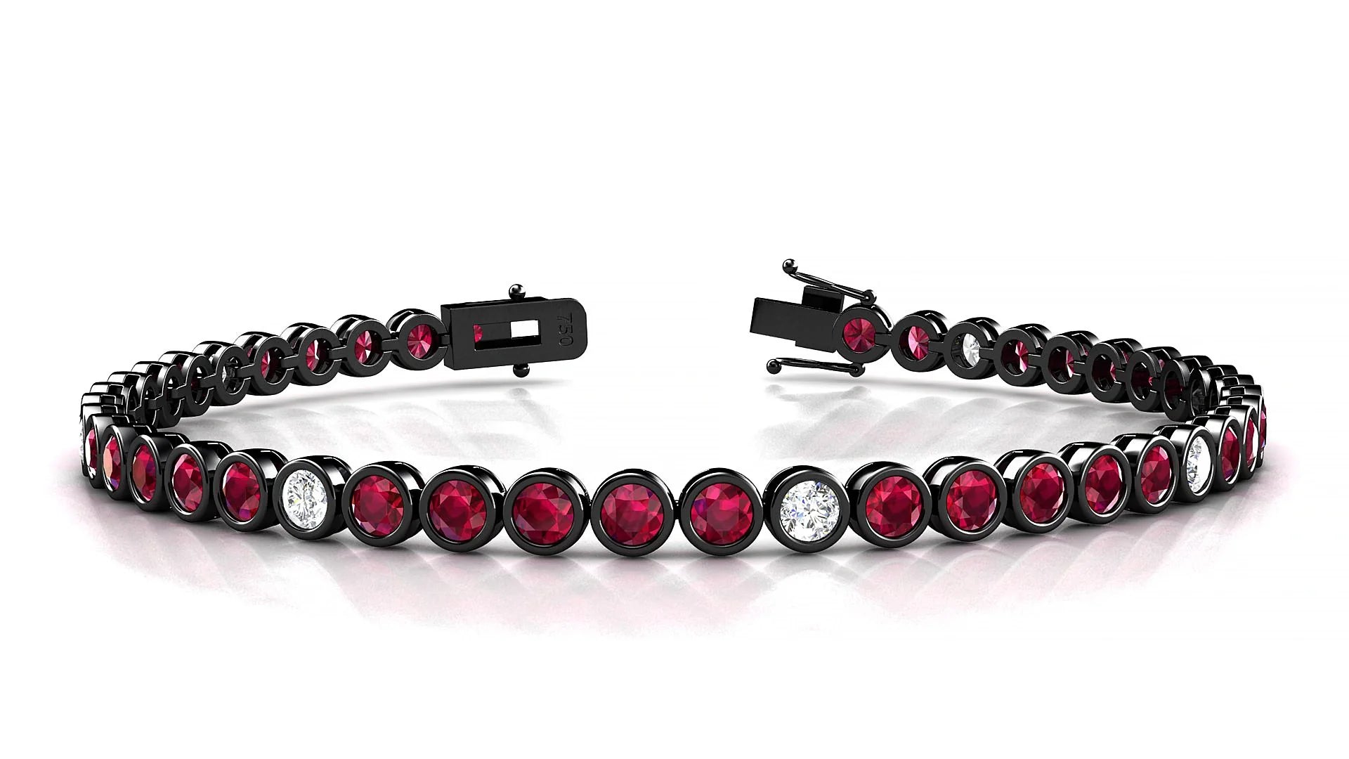 Avila 5-1 | 18k Black Gold 3 mm Round Natural Ruby & Diamond Tennis Bracelet