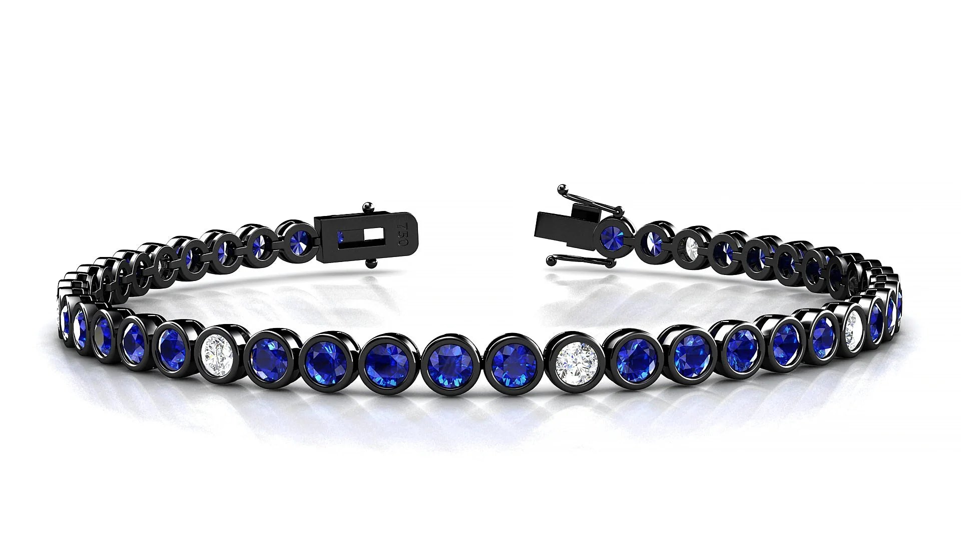 Avila 5-1 | 18k Black Gold 3 mm Round Natural Sapphire & Diamond Tennis Bracelet