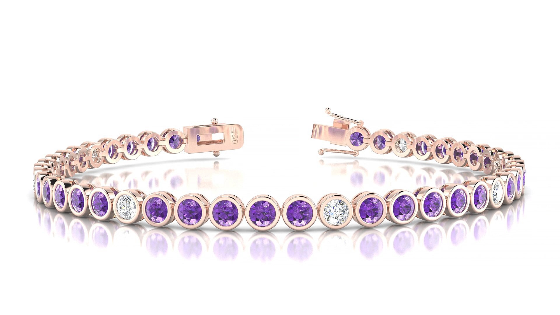 Avila 5-1 | 18k Rose Gold 3 mm Round Natural Amethyst & Diamond 17 cm Tennis Bracelet