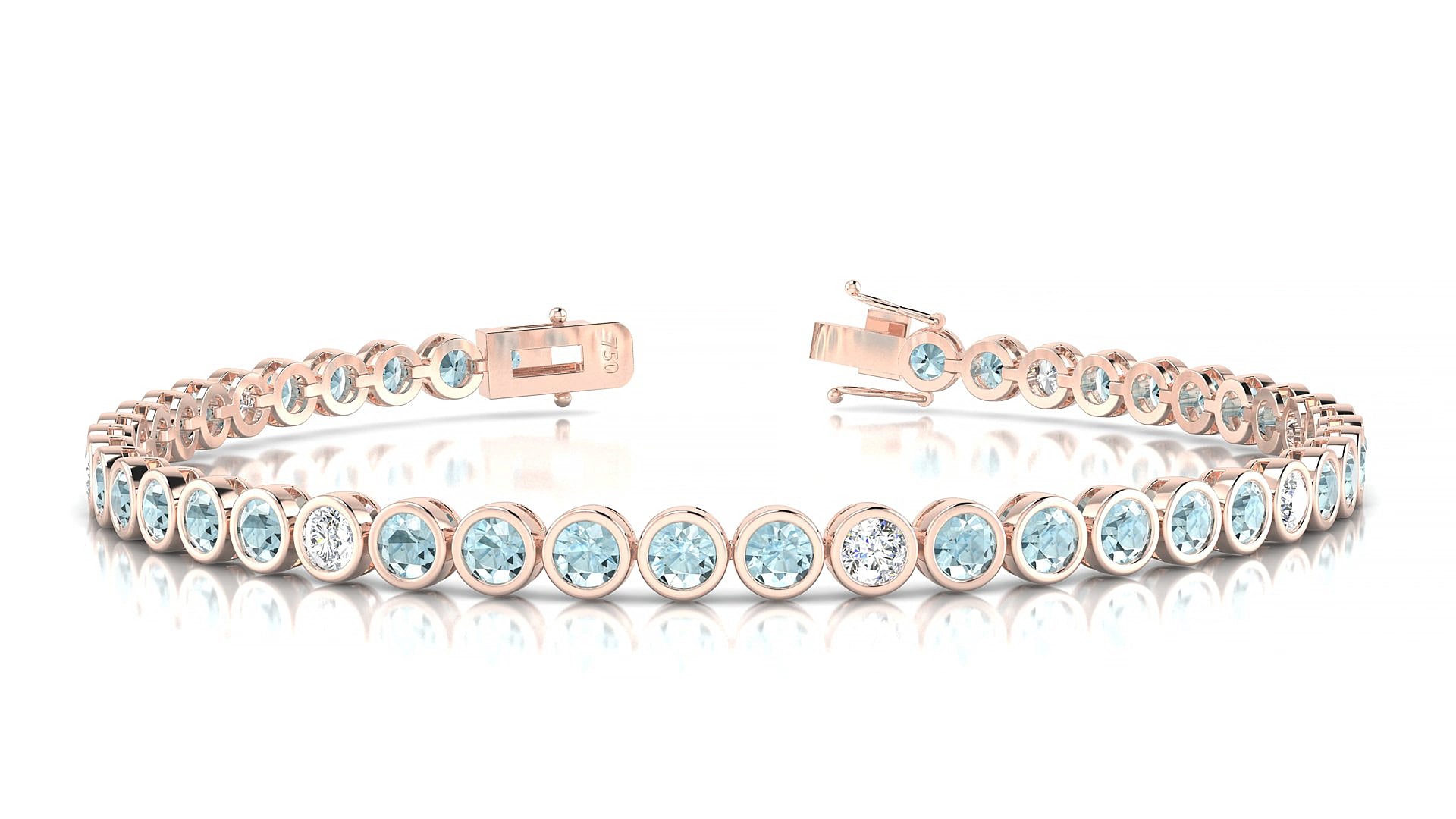 Avila 5-1 | 18k Rose Gold 3 mm Round Natural Aquamarine & Diamond 17 cm Tennis Bracelet