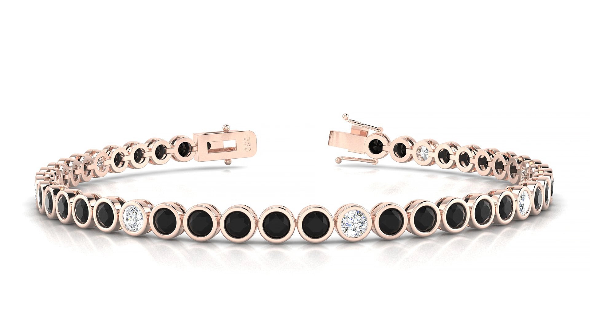 Avila 5-1 | 18k Rose Gold 3 mm Round Natural Black Diamond & Diamond 15 cm Tennis Bracelet