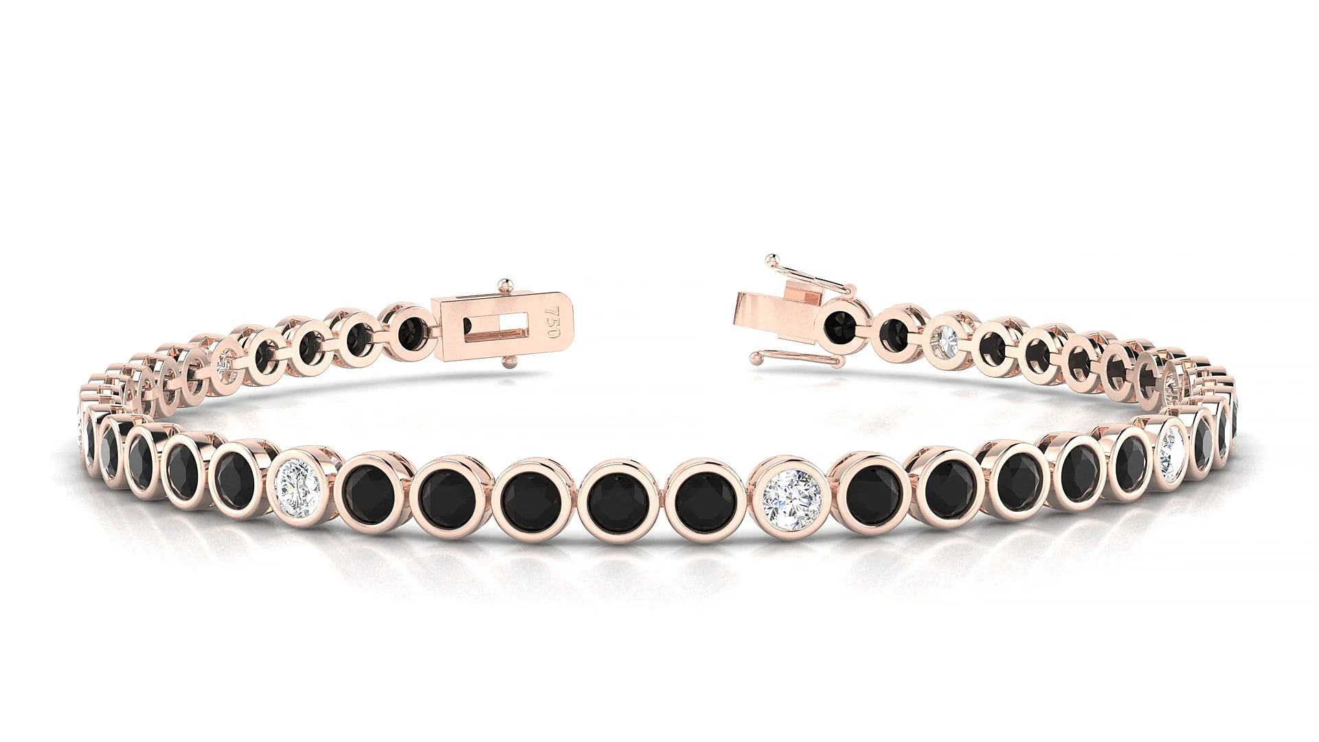 Avila 5-1 | 18k Rose Gold 3 mm Round Natural Black Diamond & Diamond Tennis Bracelet
