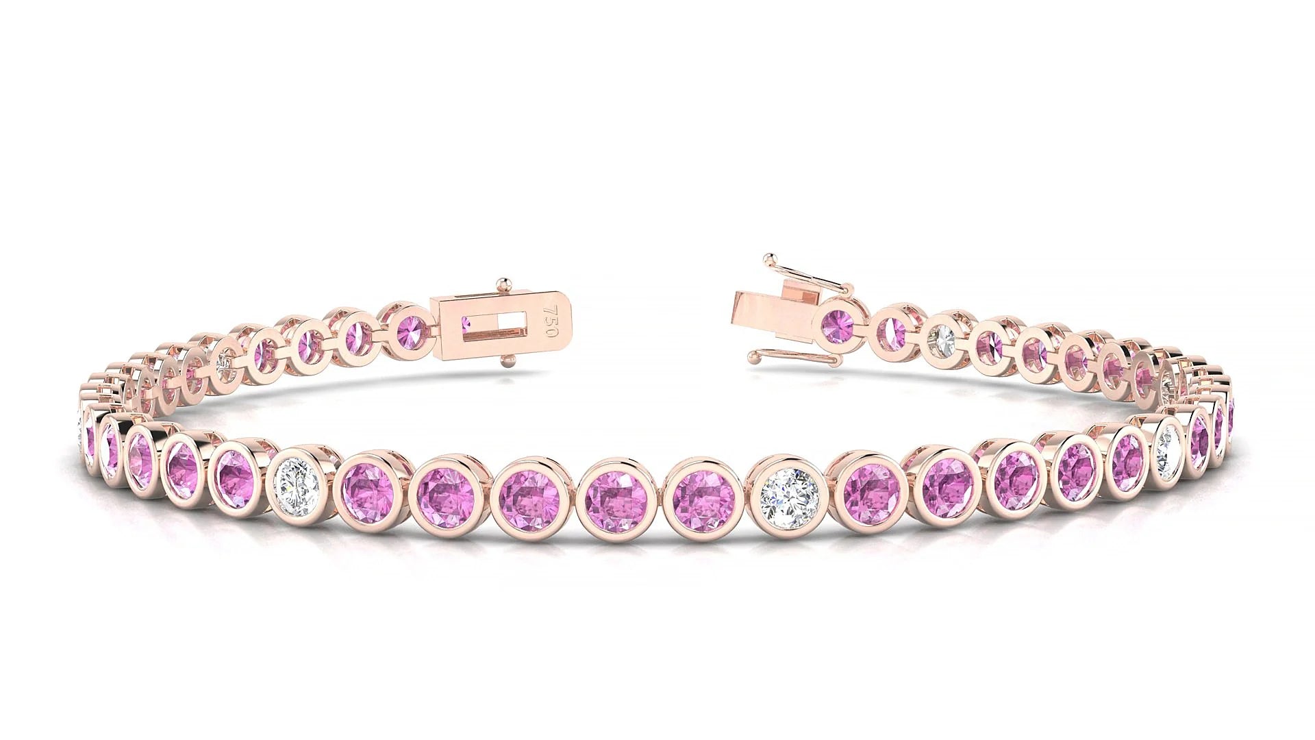 Avila 5-1 | 18k Rose Gold 3 mm Round Natural Pink Sapphire & Diamond Tennis Bracelet