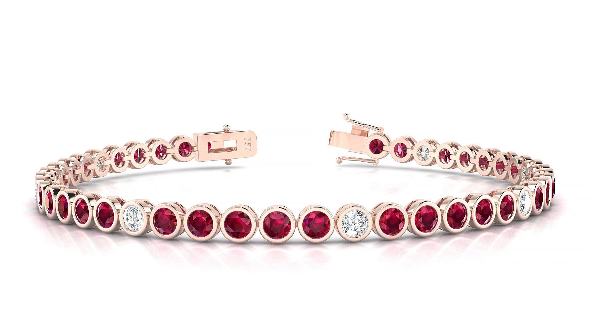 Avila 5-1 | 18k Rose Gold 3 mm Round Natural Ruby & Diamond 17 cm Tennis Bracelet