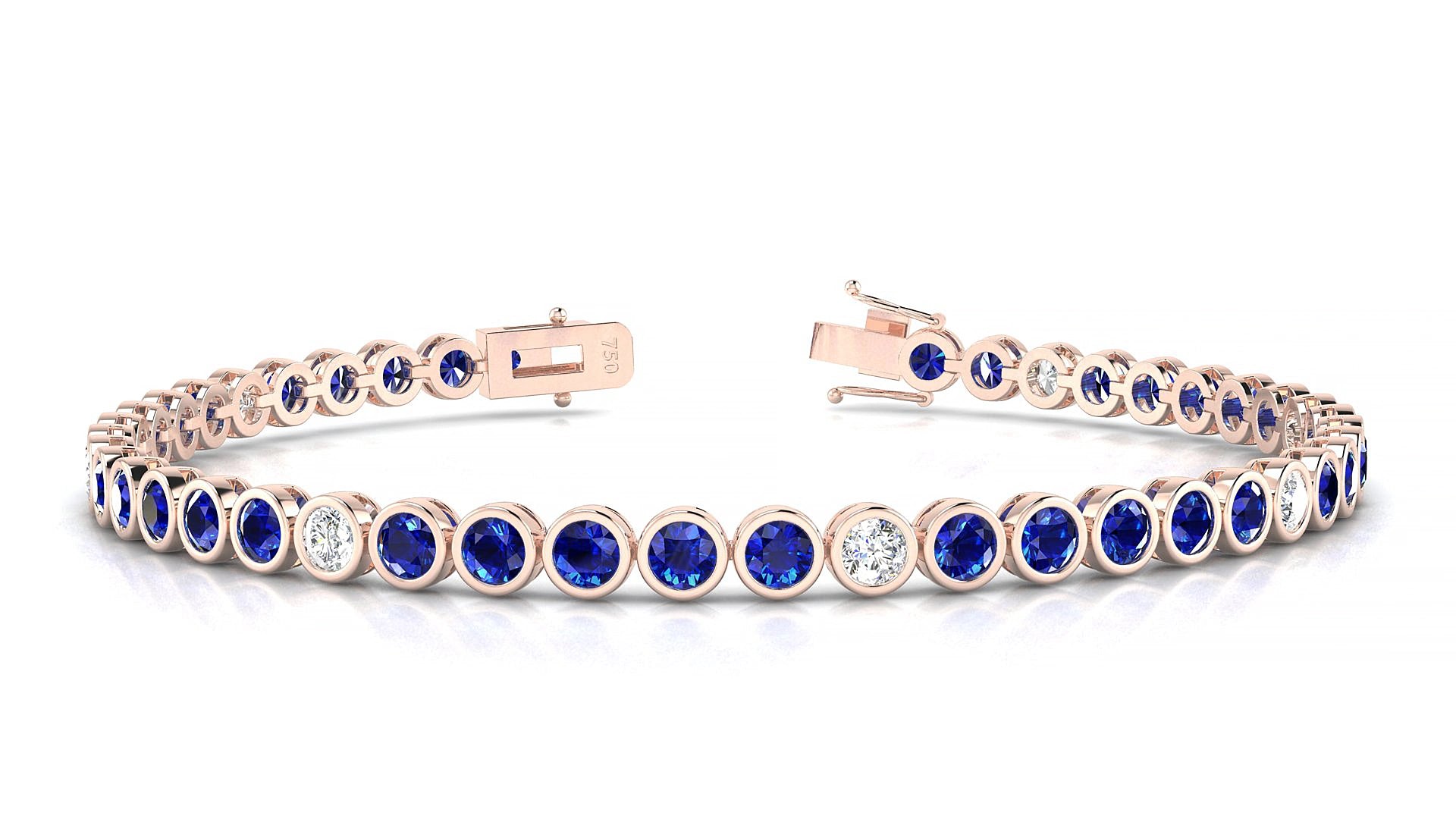 Avila 5-1 | 18k Rose Gold 3 mm Round Natural Sapphire & Diamond 17 cm Tennis Bracelet