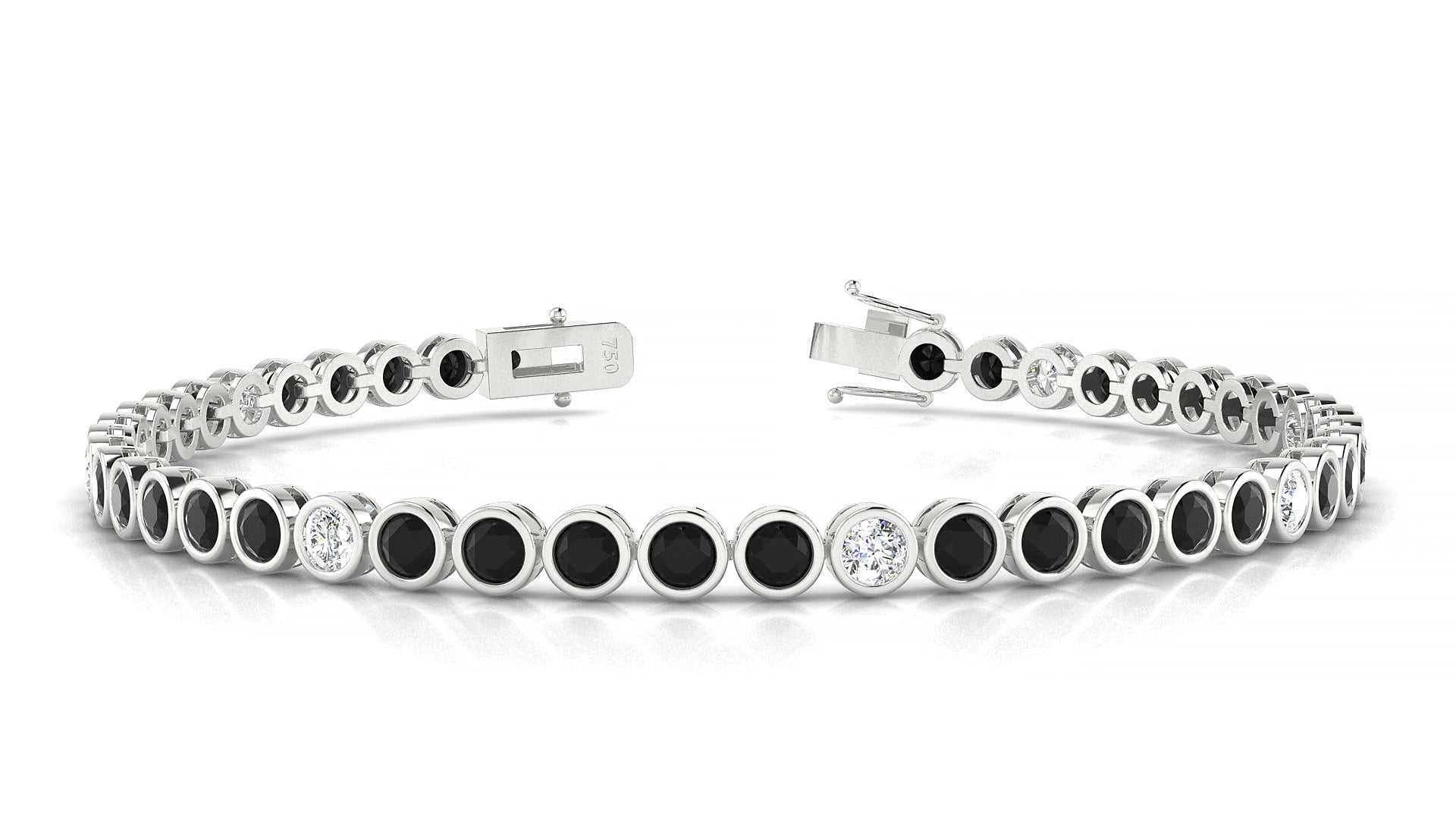 Avila 5-1 | 18k White Gold 3 mm Round Natural Black Diamond & Diamond 19 cm Tennis Bracelet
