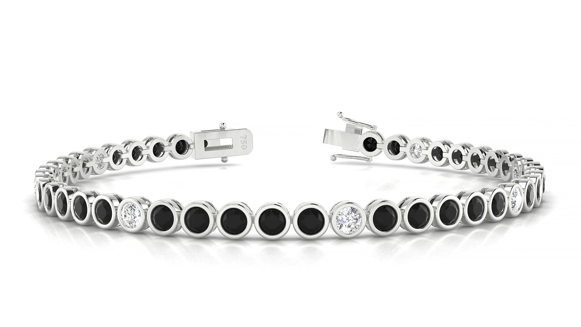 Avila 5-1 | 18k White Gold 3 mm Round Natural Black Diamond & Diamond Tennis Bracelet