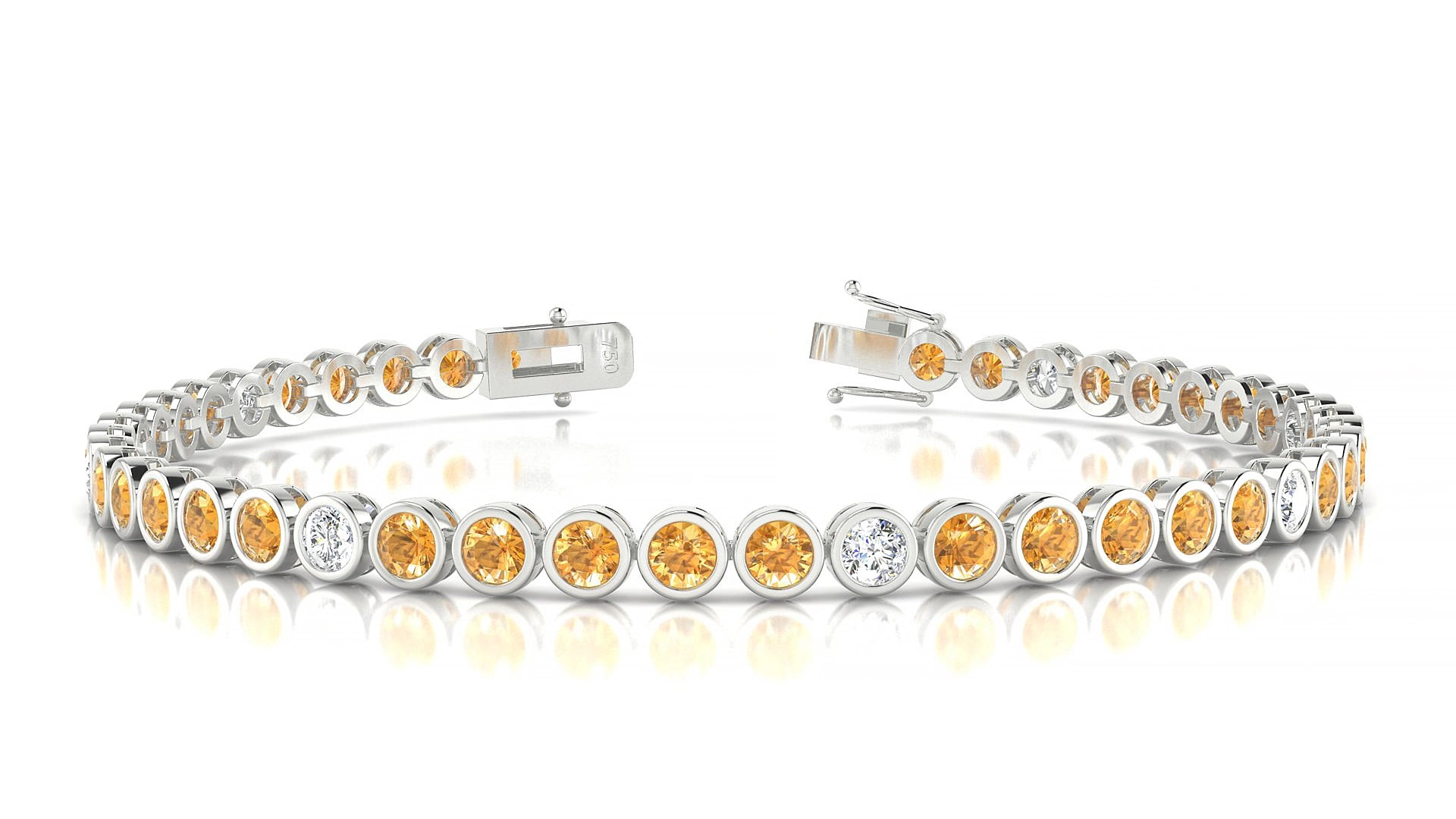 Avila 5-1 | 18k White Gold 3 mm Round Natural Citrine & Diamond 15 cm Tennis Bracelet