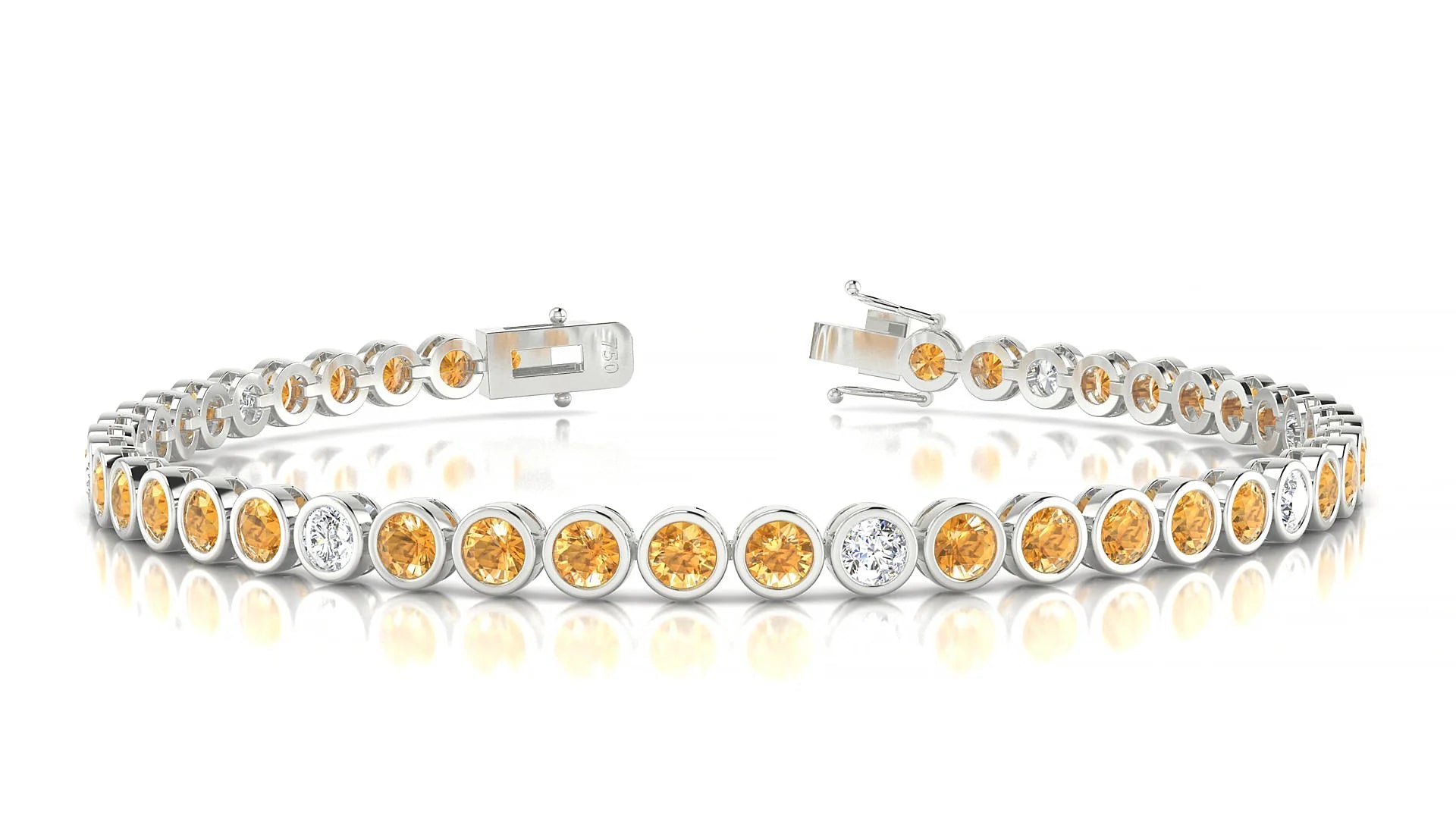 Avila 5-1 | 18k White Gold 3 mm Round Natural Citrine & Diamond Tennis Bracelet