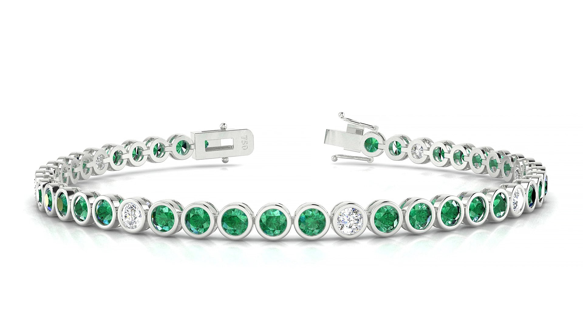 Avila 5-1 | 18k White Gold 3 mm Round Natural Emerald & Diamond 16 cm Tennis Bracelet