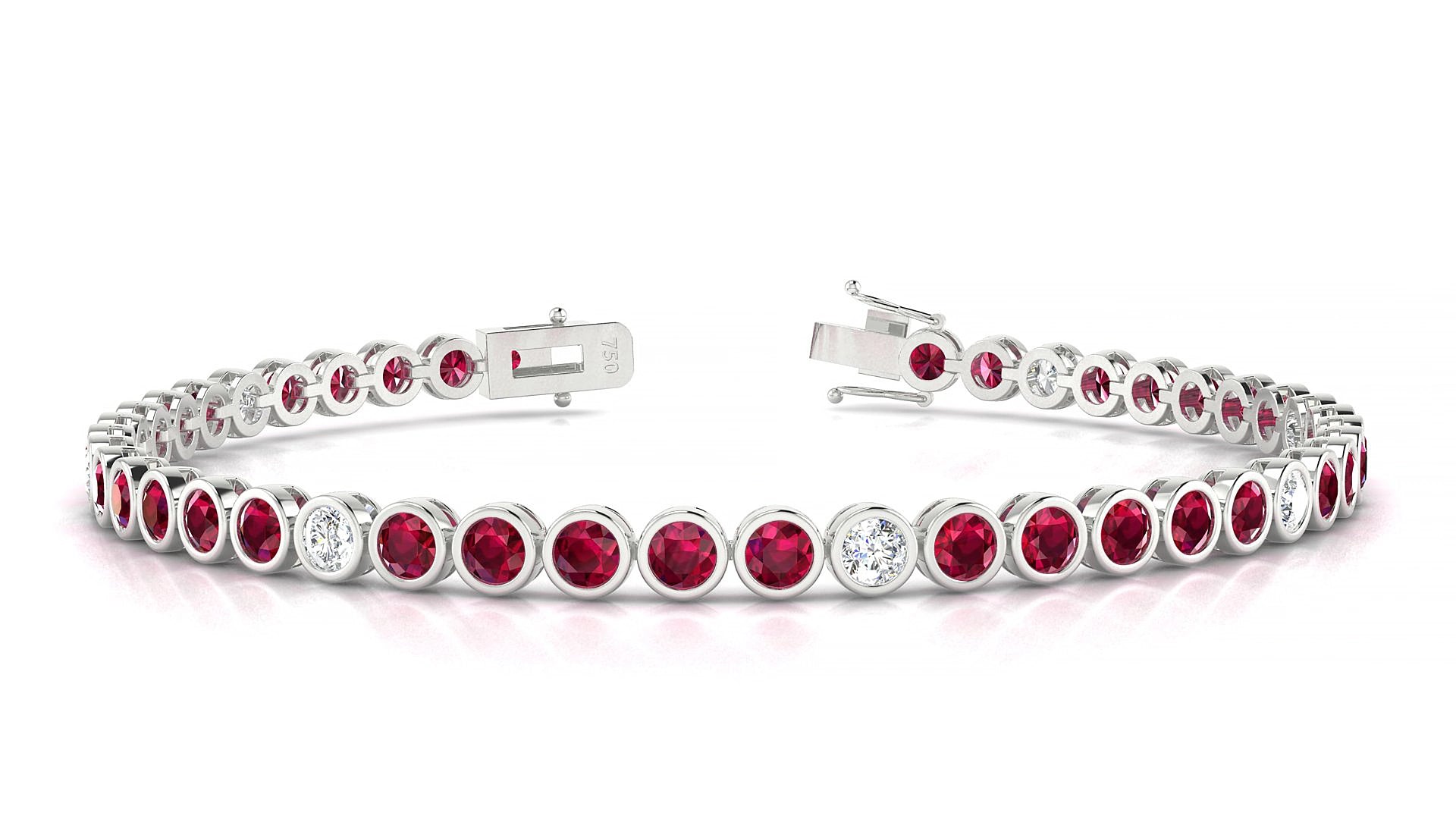 Avila 5-1 | 18k White Gold 3 mm Round Natural Ruby & Diamond 18 cm Tennis Bracelet