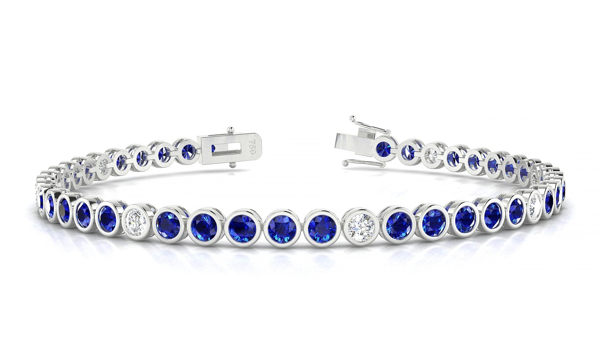 Avila 5-1 | 18k White Gold 3 mm Round Natural Sapphire & Diamond 15 cm Tennis Bracelet