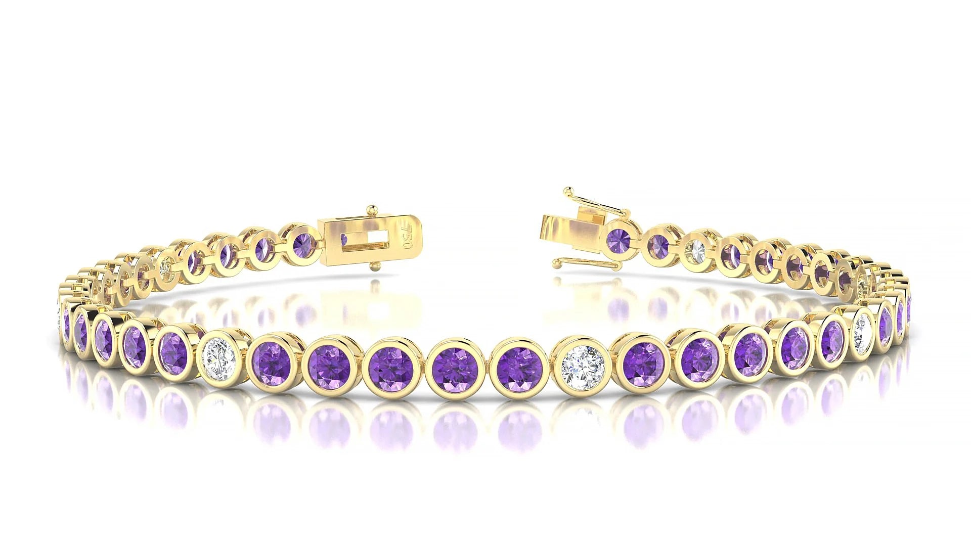 Avila 5-1 | 18k Yellow Gold 3 mm Round Natural Amethyst & Diamond Tennis Bracelet