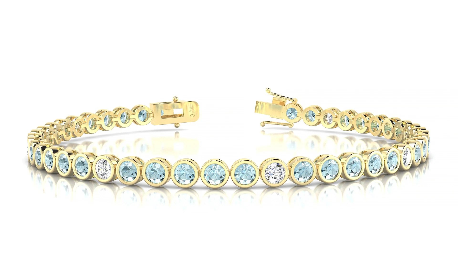 Avila 5-1 | 18k Yellow Gold 3 mm Round Natural Aquamarine & Diamond Tennis Bracelet