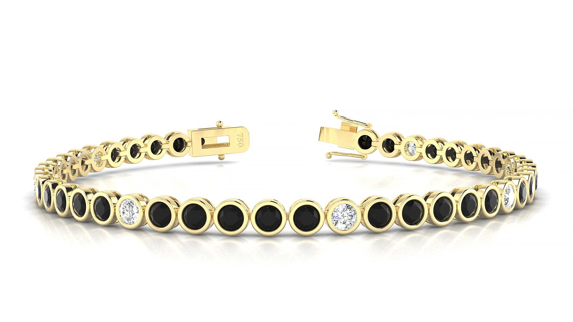 Avila 5-1 | 18k Yellow Gold 3 mm Round Natural Black Diamond & Diamond 15 cm Tennis Bracelet