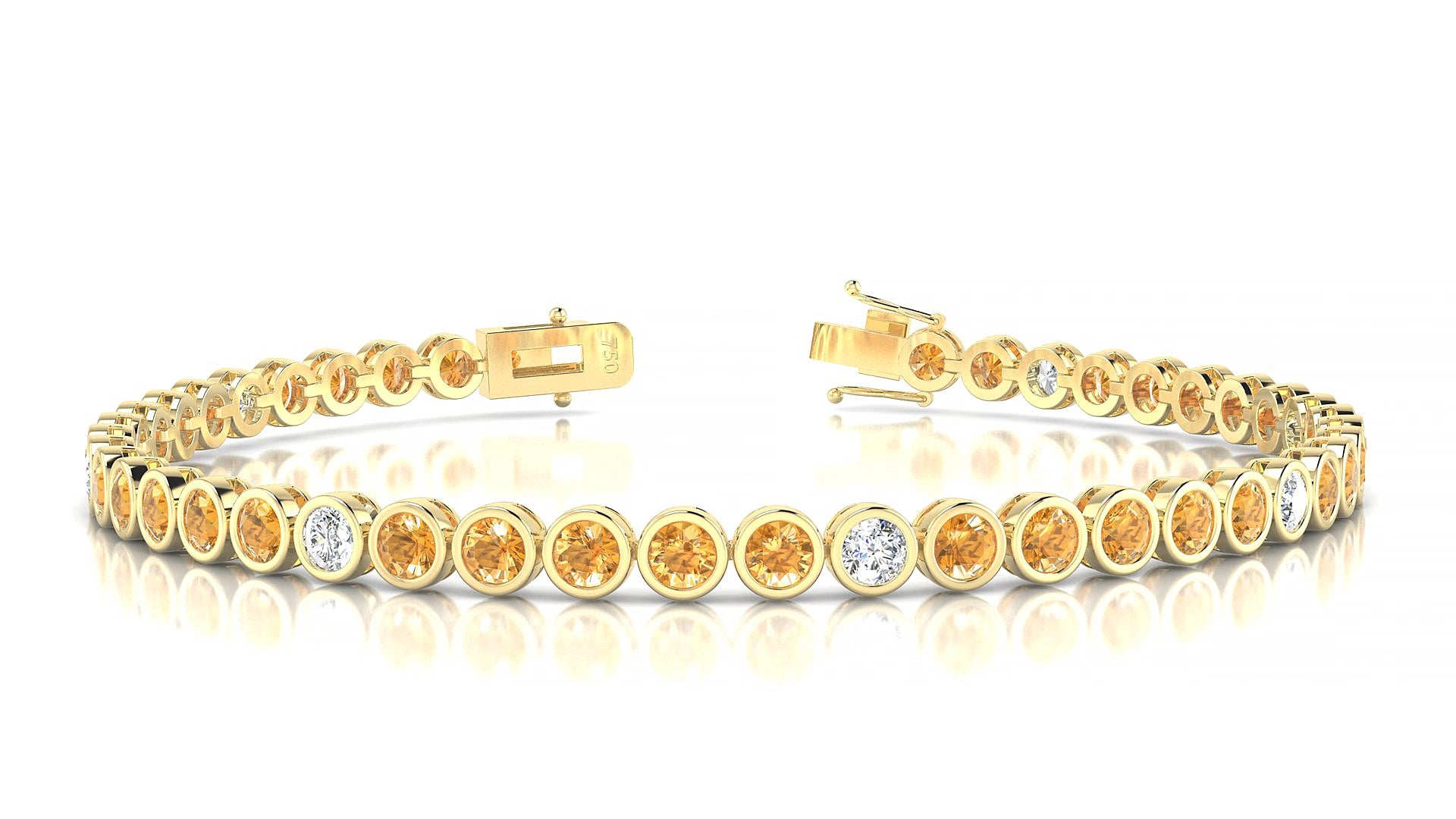 Avila 5-1 | 18k Yellow Gold 3 mm Round Natural Citrine & Diamond 16 cm Tennis Bracelet