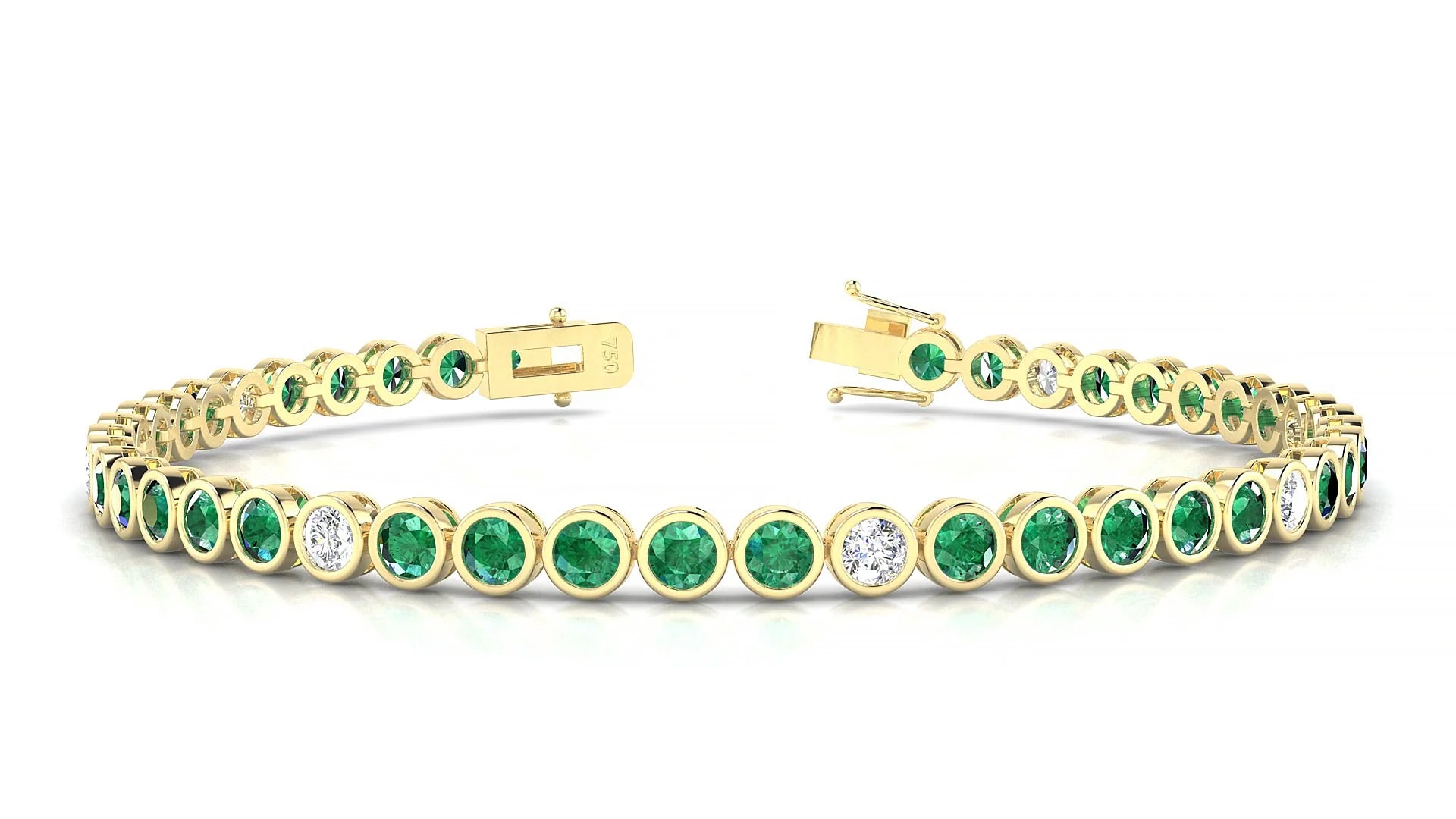 Avila 5-1 | 18k Yellow Gold 3 mm Round Natural Emerald & Diamond Tennis Bracelet