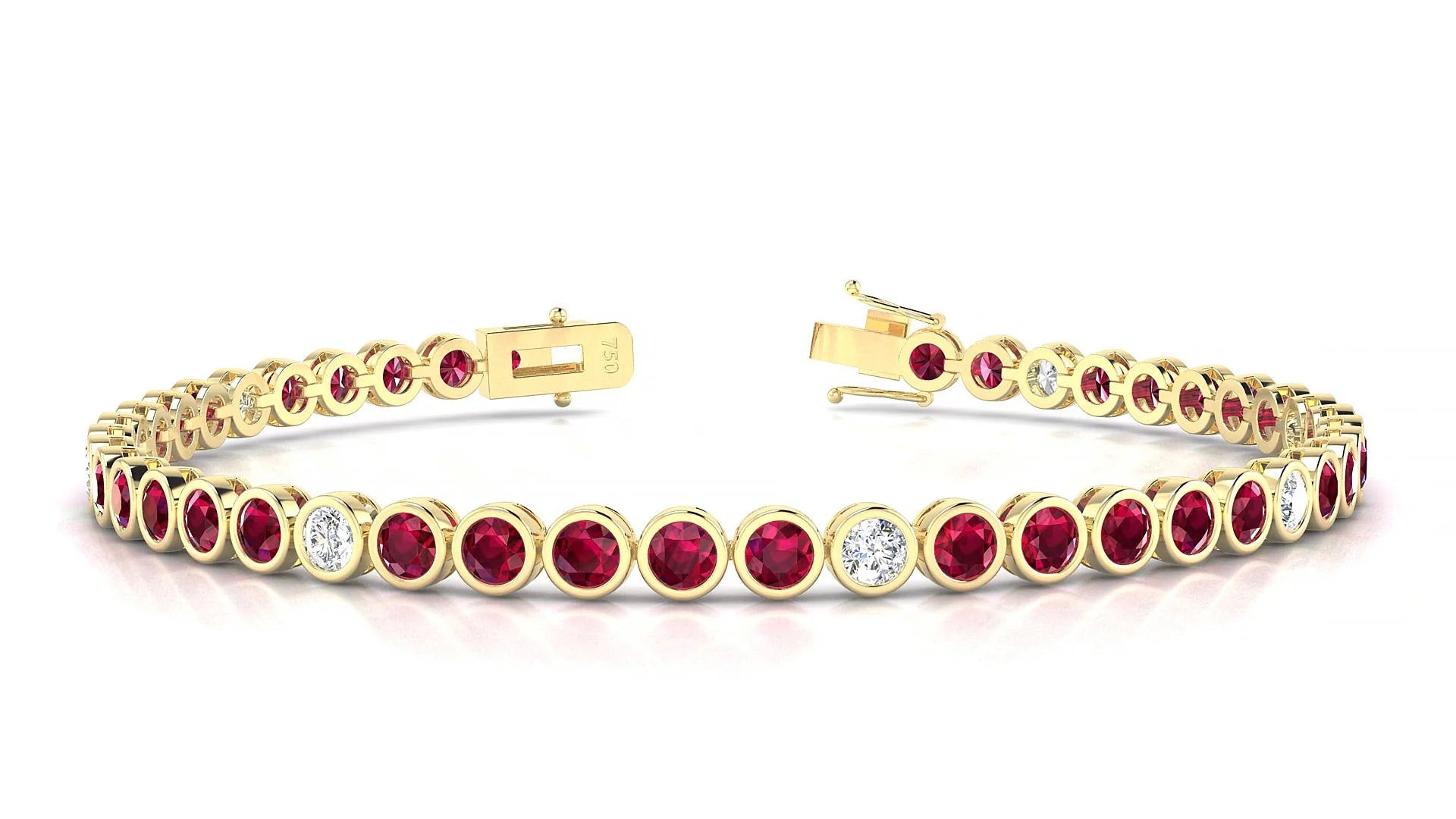 Avila 5-1 | 18k Yellow Gold 3 mm Round Natural Ruby & Diamond Tennis Bracelet