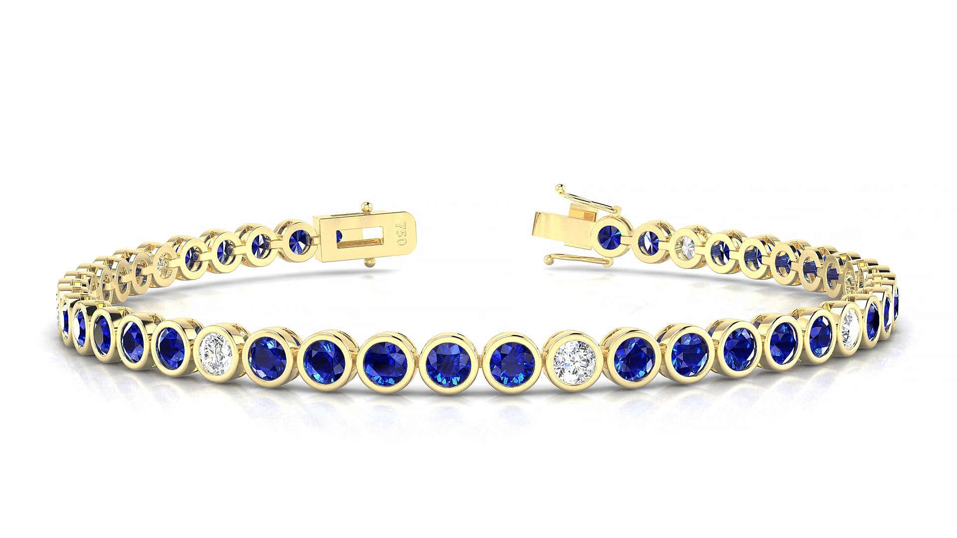 Avila 5-1 | 18k Yellow Gold 3 mm Round Natural Sapphire & Diamond 18 cm Tennis Bracelet