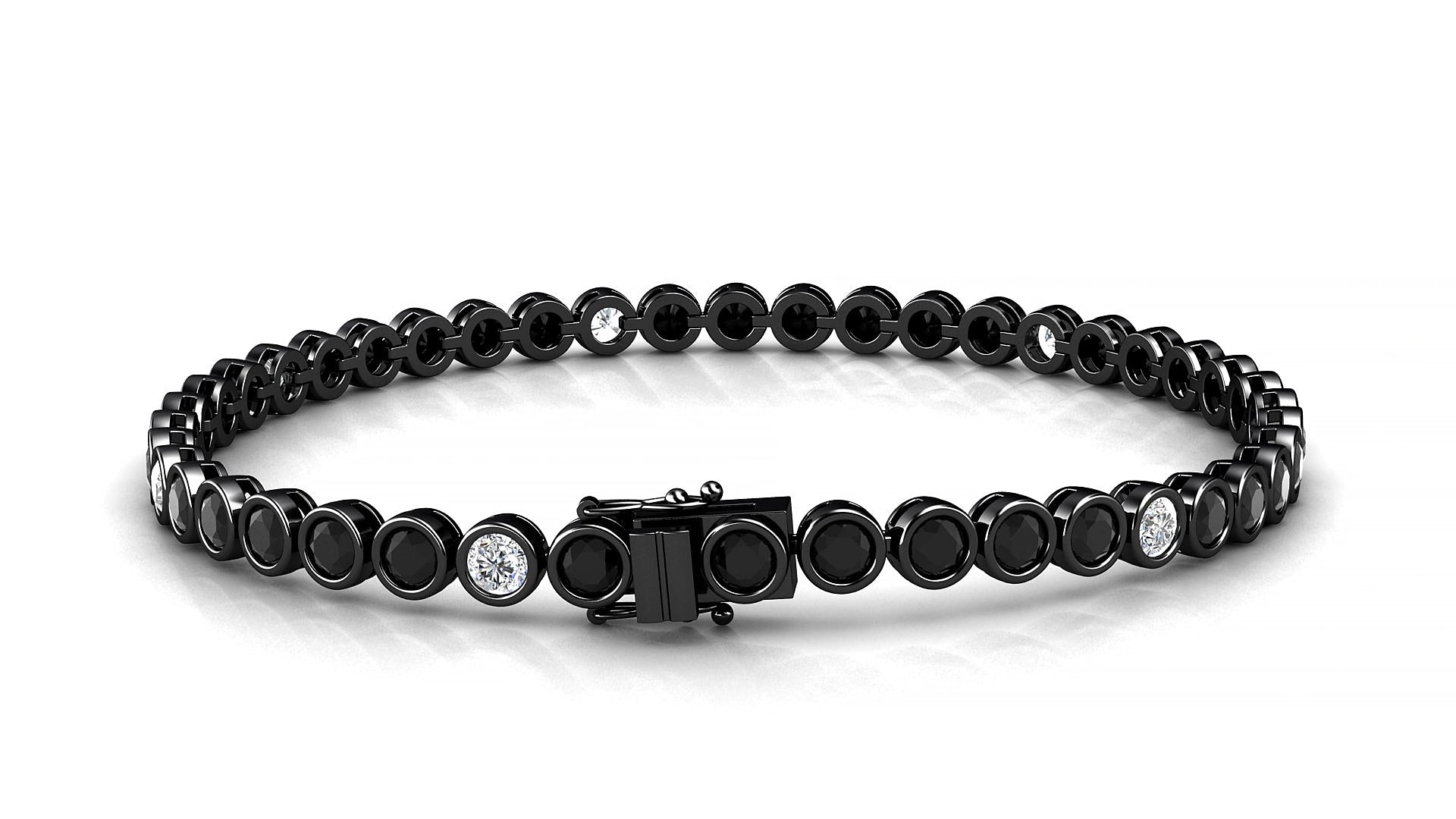 Avila 5-1 | 18k Black Gold 3 mm Round Natural Black Diamond & Diamond 15 cm Tennis Bracelet