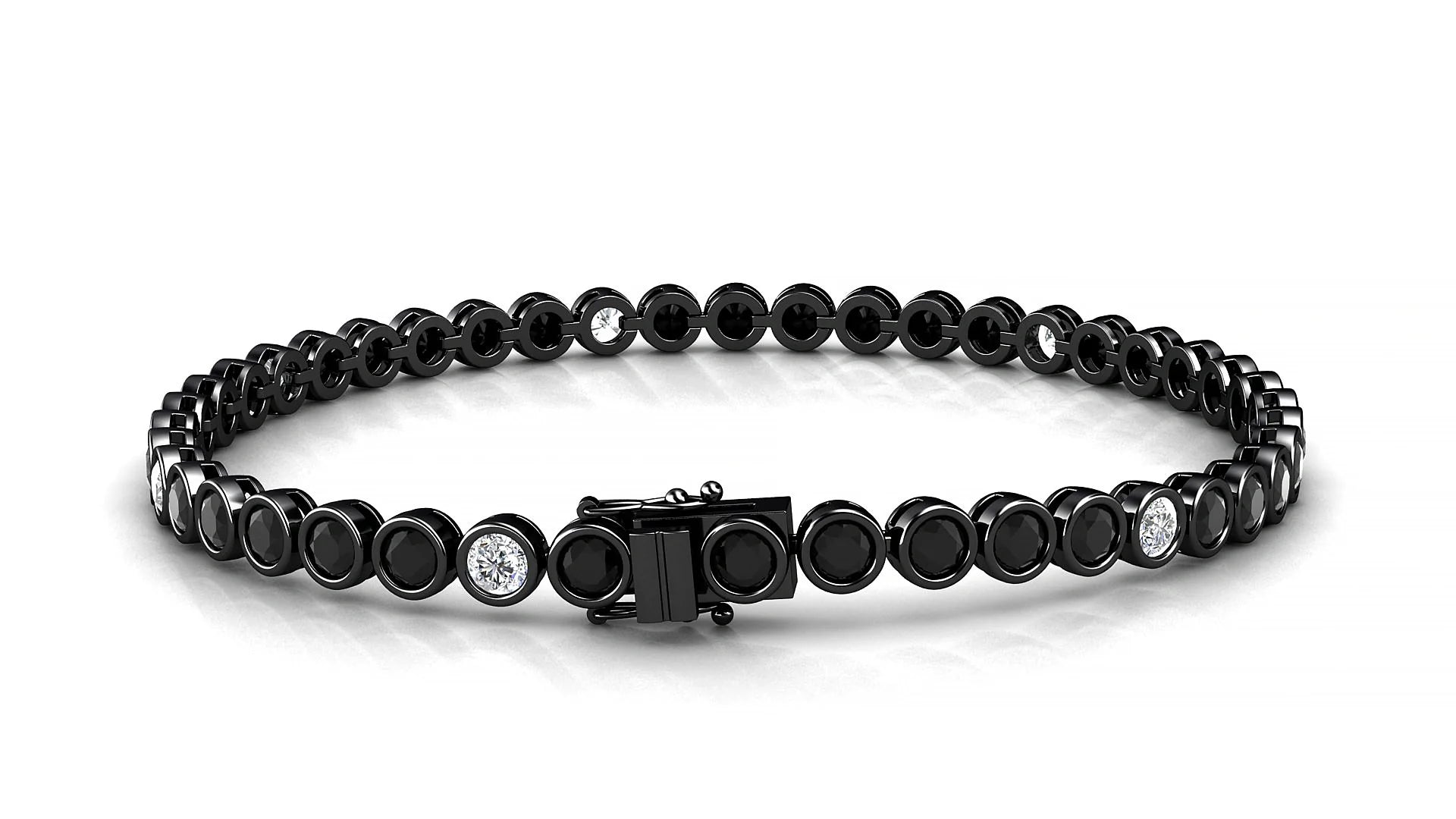 Avila 5-1 | 18k Black Gold 3 mm Round Natural Black Diamond & Diamond Tennis Bracelet