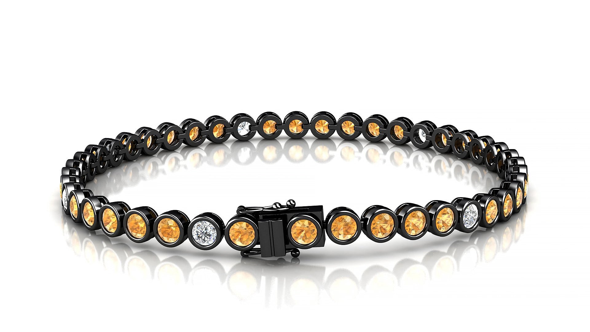 Avila 5-1 | 18k Black Gold 3 mm Round Natural Citrine & Diamond 17 cm Tennis Bracelet