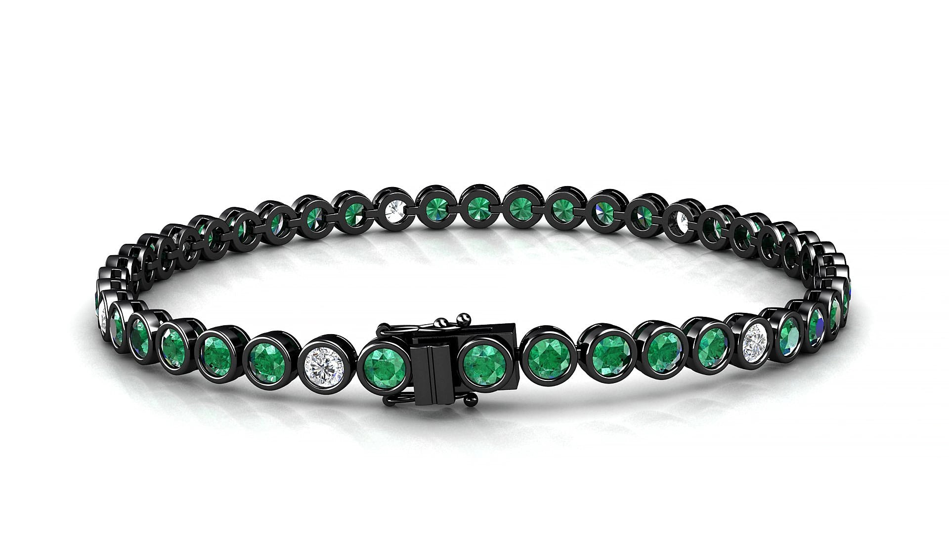 Avila 5-1 | 18k Black Gold 3 mm Round Natural Emerald & Diamond 16 cm Tennis Bracelet