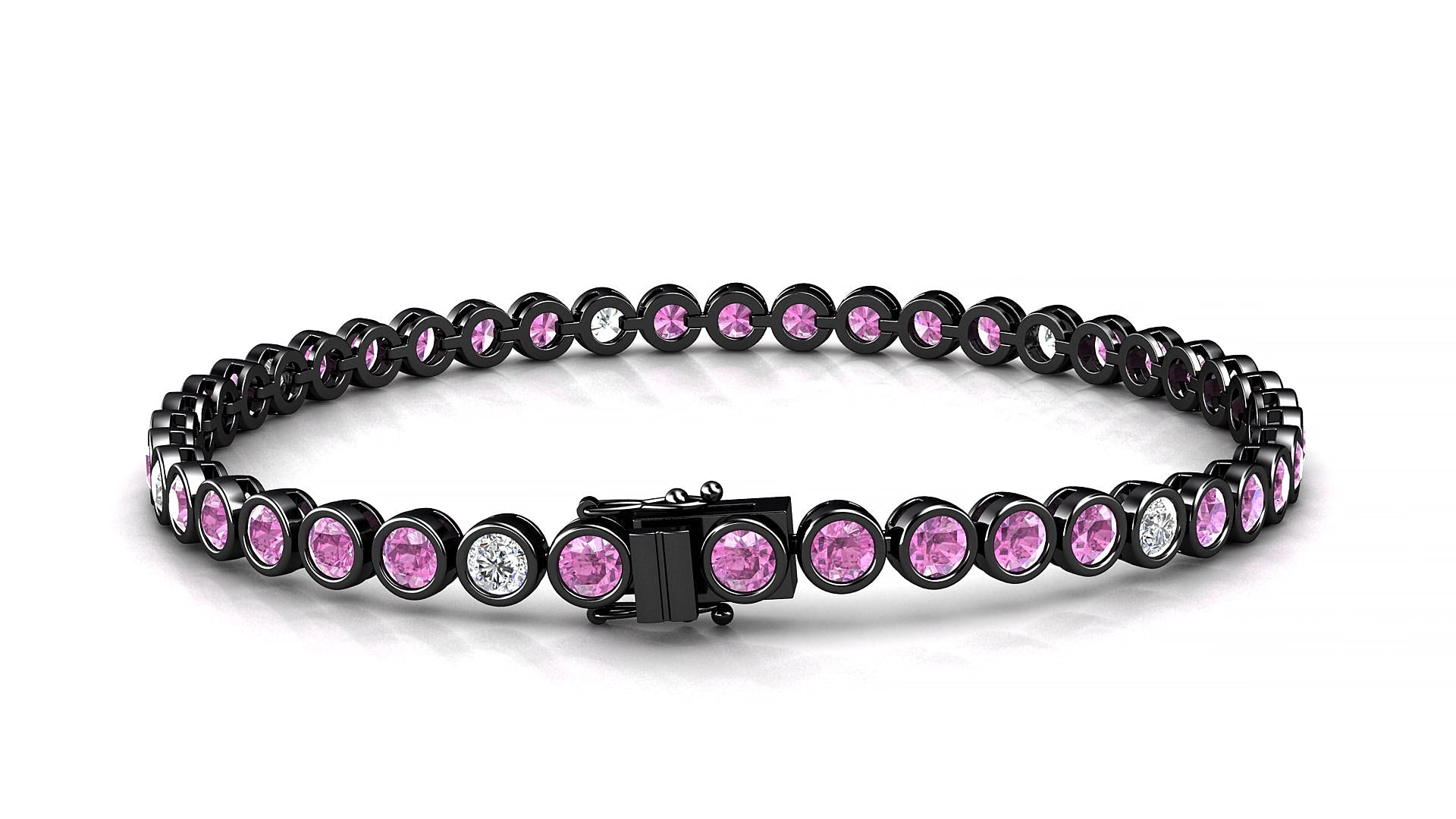 Avila 5-1 | 18k Black Gold 3 mm Round Natural Pink Sapphire & Diamond 15 cm Tennis Bracelet