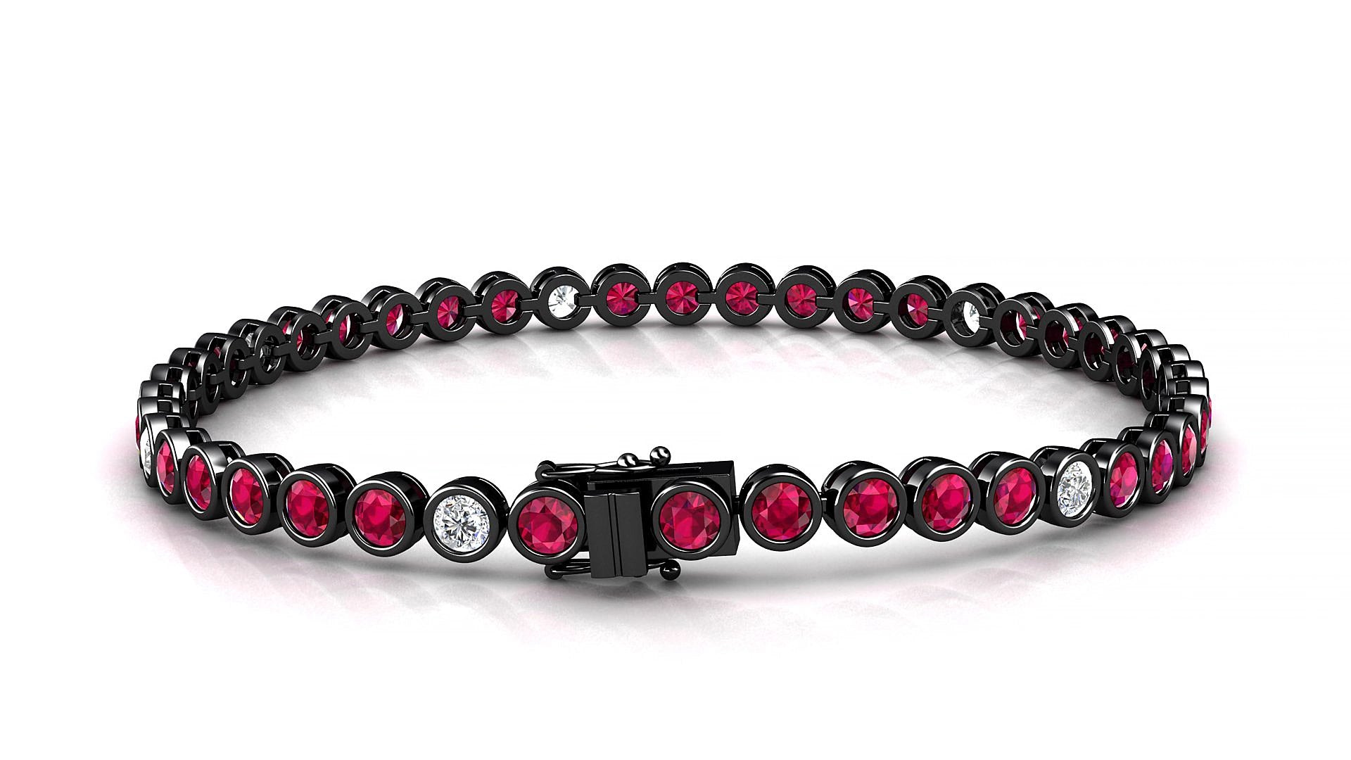 Avila 5-1 | 18k Black Gold 3 mm Round Natural Ruby & Diamond 19 cm Tennis Bracelet