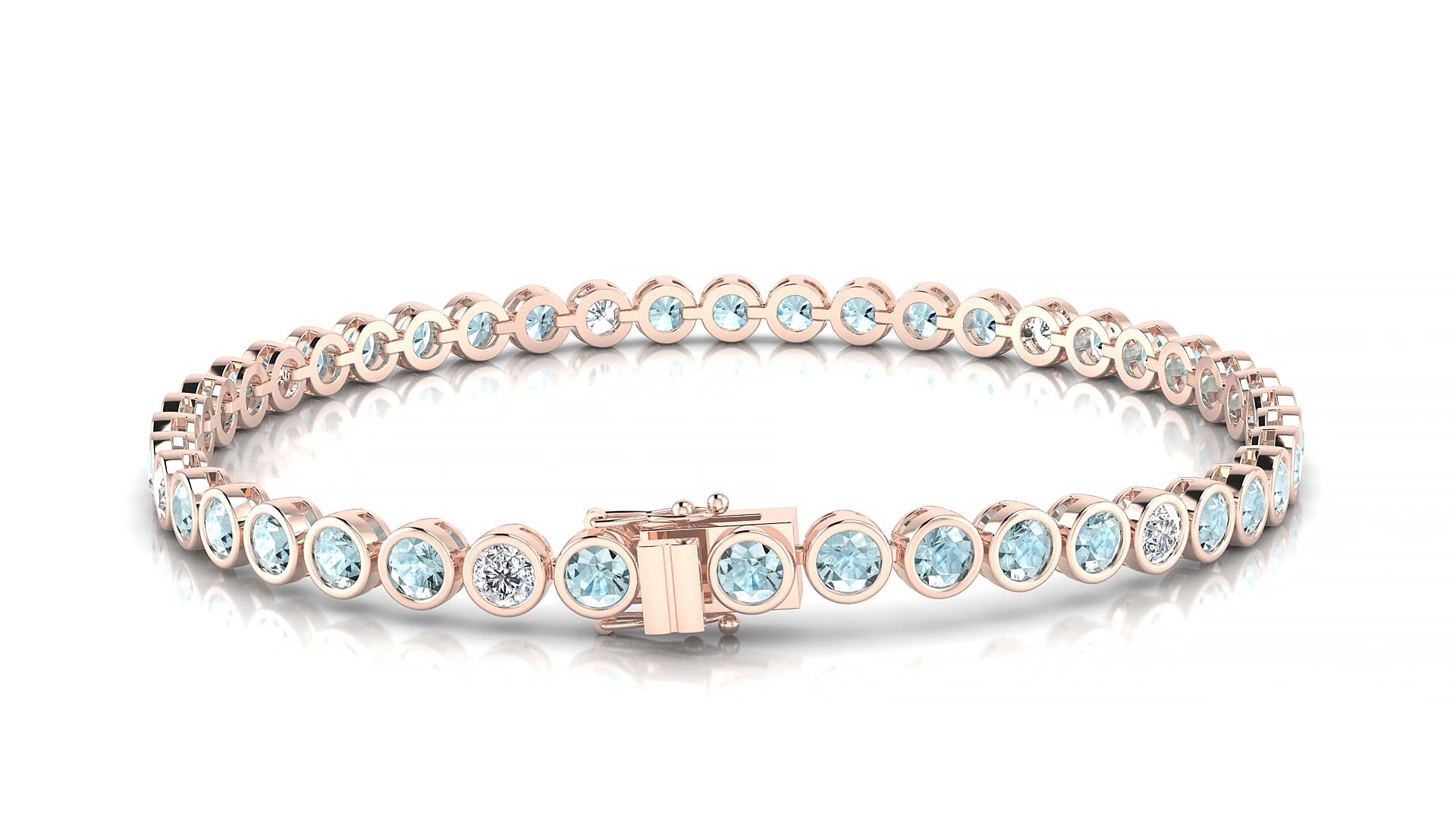Avila 5-1 | 18k Rose Gold 3 mm Round Natural Aquamarine & Diamond 17 cm Tennis Bracelet
