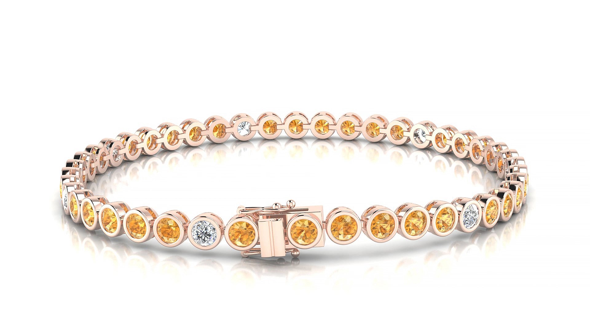 Avila 5-1 | 18k Rose Gold 3 mm Round Natural Citrine & Diamond 15 cm Tennis Bracelet