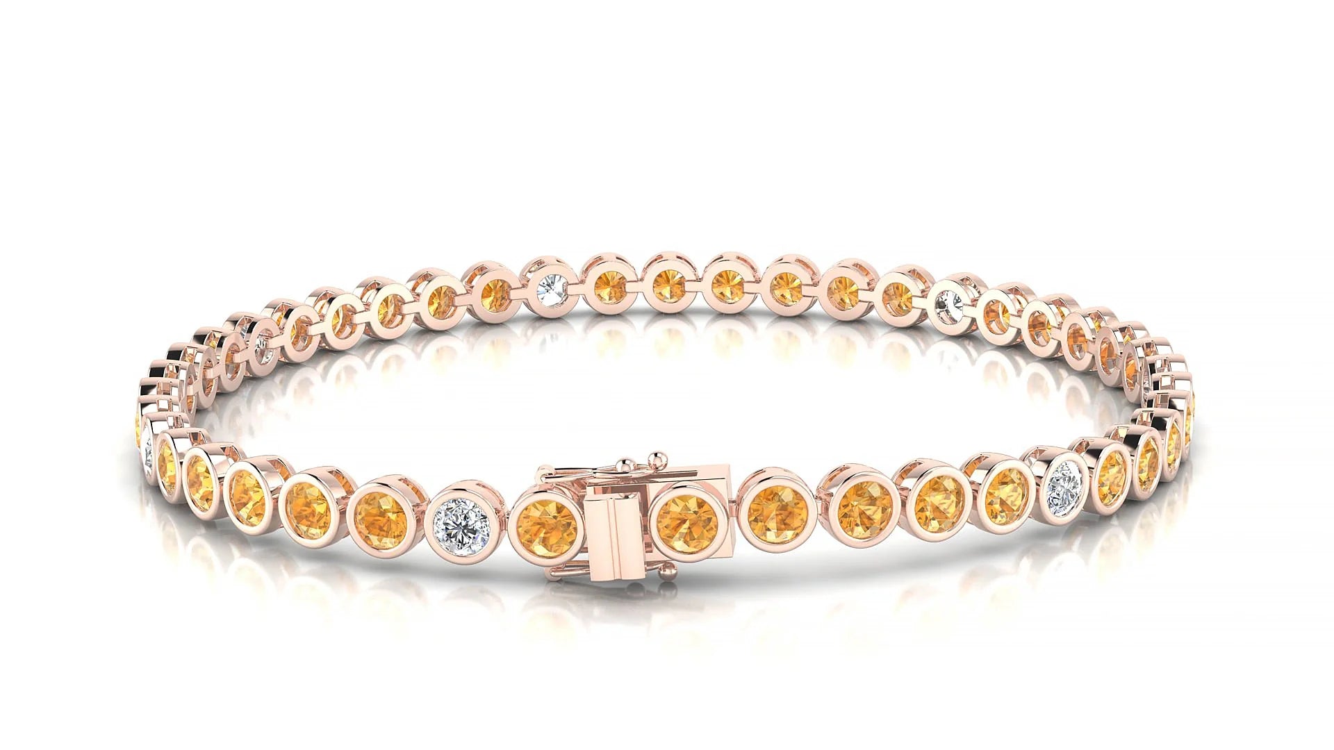 Avila 5-1 | 18k Rose Gold 3 mm Round Natural Citrine & Diamond Tennis Bracelet