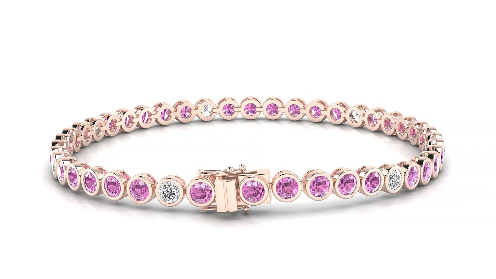 Avila 5-1 | 18k Rose Gold 3 mm Round Natural Pink Sapphire & Diamond Tennis Bracelet