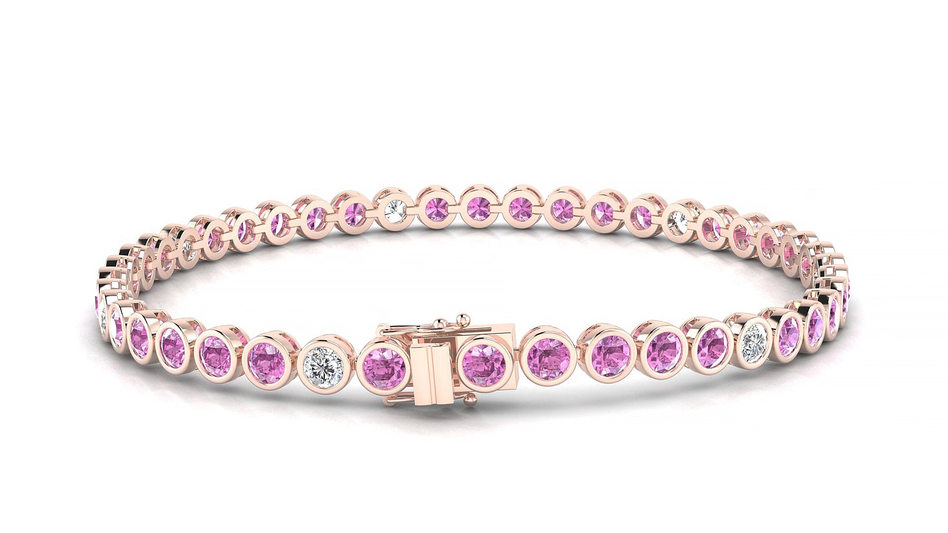 Avila 5-1 | 18k Rose Gold 3 mm Round Natural Pink Sapphire & Diamond 15 cm Tennis Bracelet