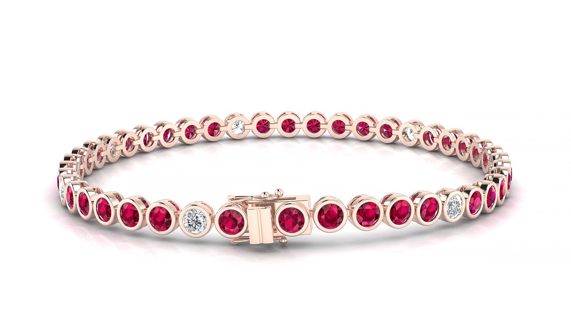 Avila 5-1 | 18k Rose Gold 3 mm Round Natural Ruby & Diamond 16 cm Tennis Bracelet