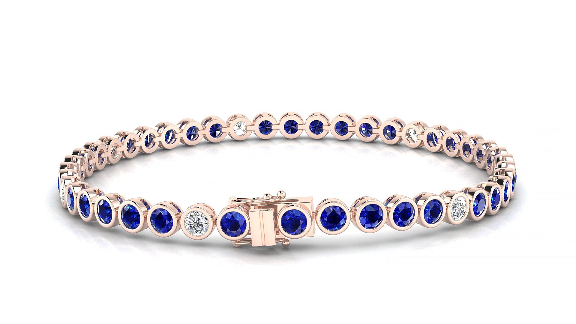 Avila 5-1 | 18k Rose Gold 3 mm Round Natural Sapphire & Diamond 15 cm Tennis Bracelet